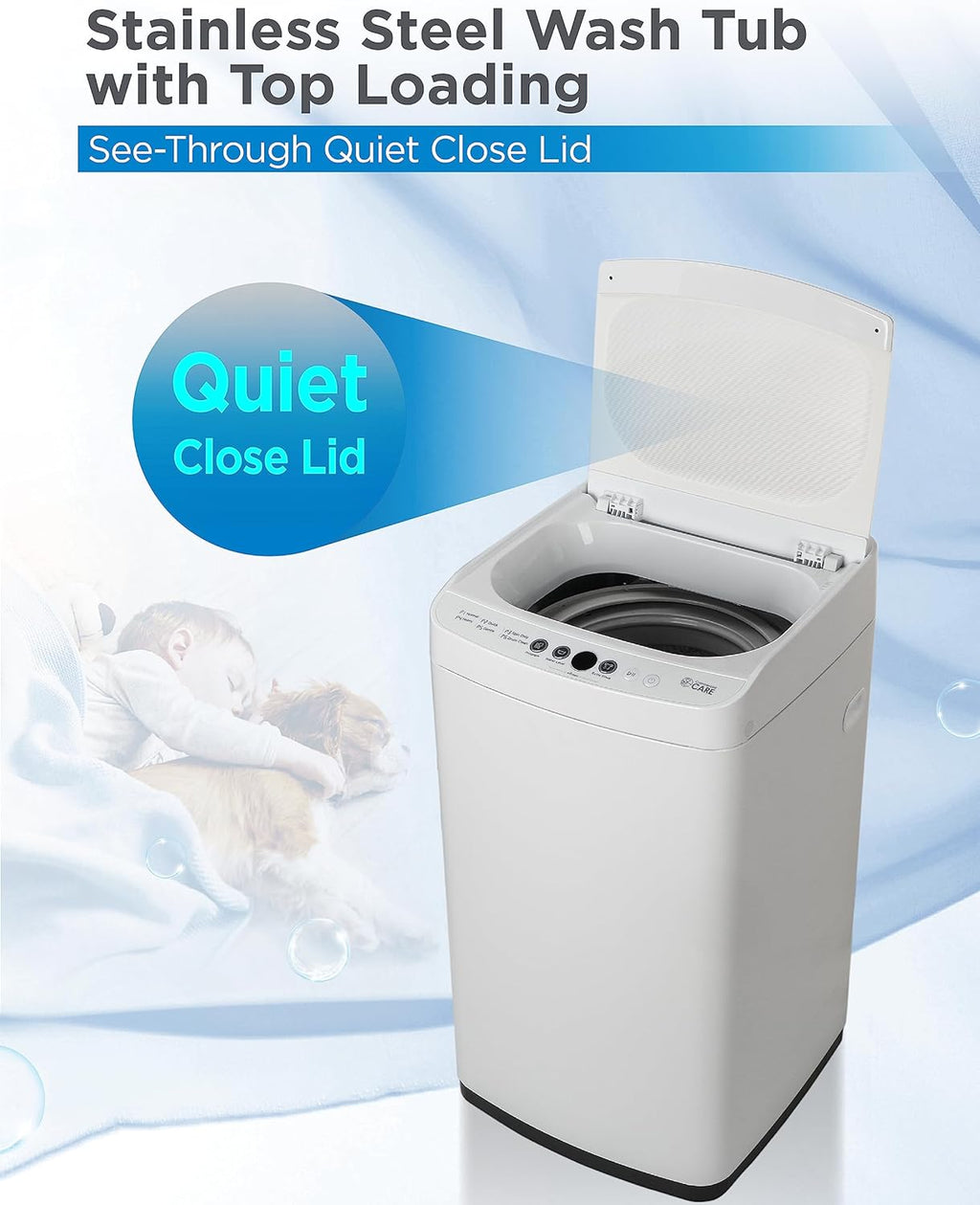 0.9 Cu. Ft. Portable Washing Machine, Compact Washing Machine with 6 Wash Cycles, Portable Clothes Washer Featuring 3 Water Levels
