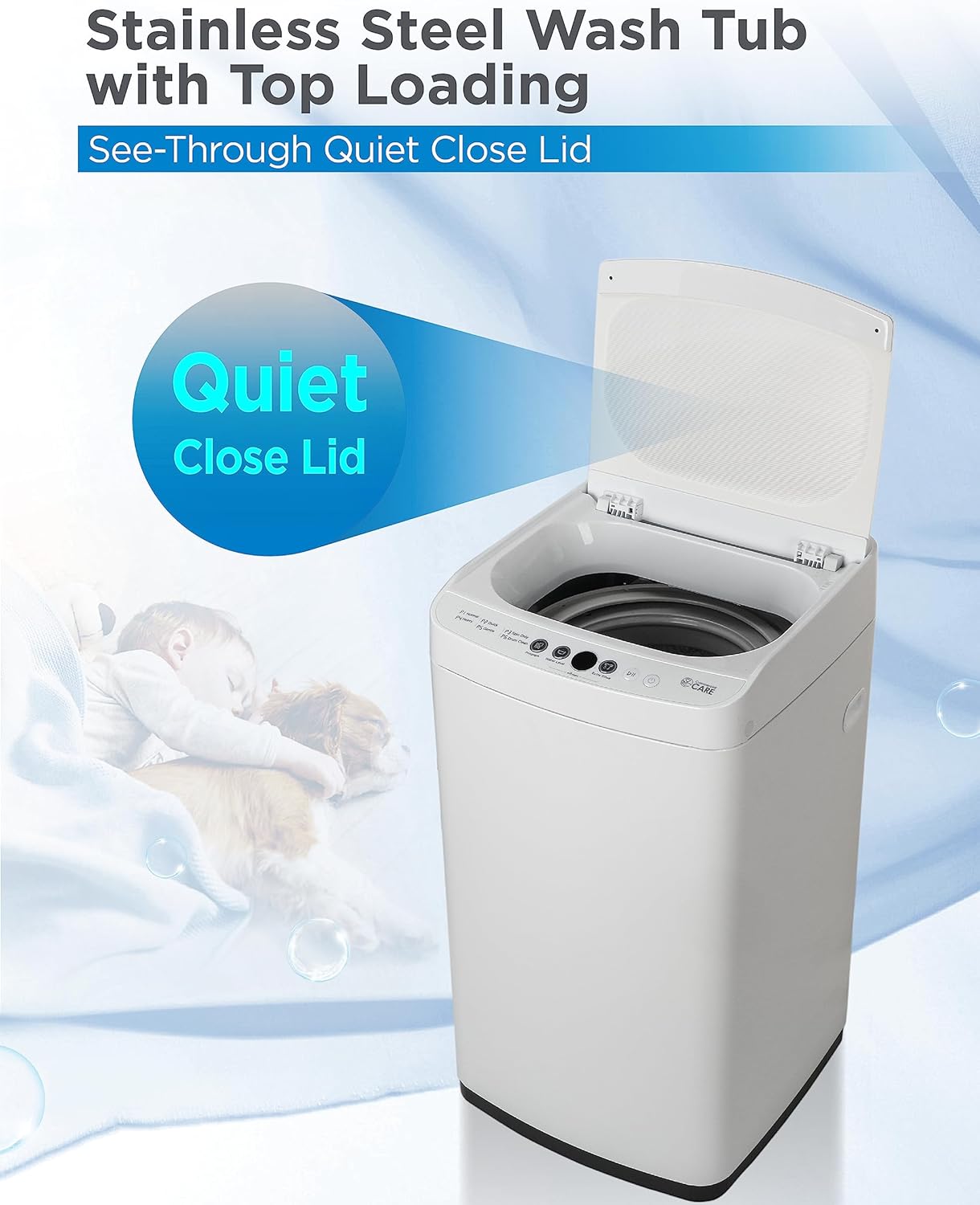 0.9 Cu. Ft. Portable Washing Machine, Compact Washing Machine with 6 Wash Cycles, Portable Clothes Washer Featuring 3 Water Levels