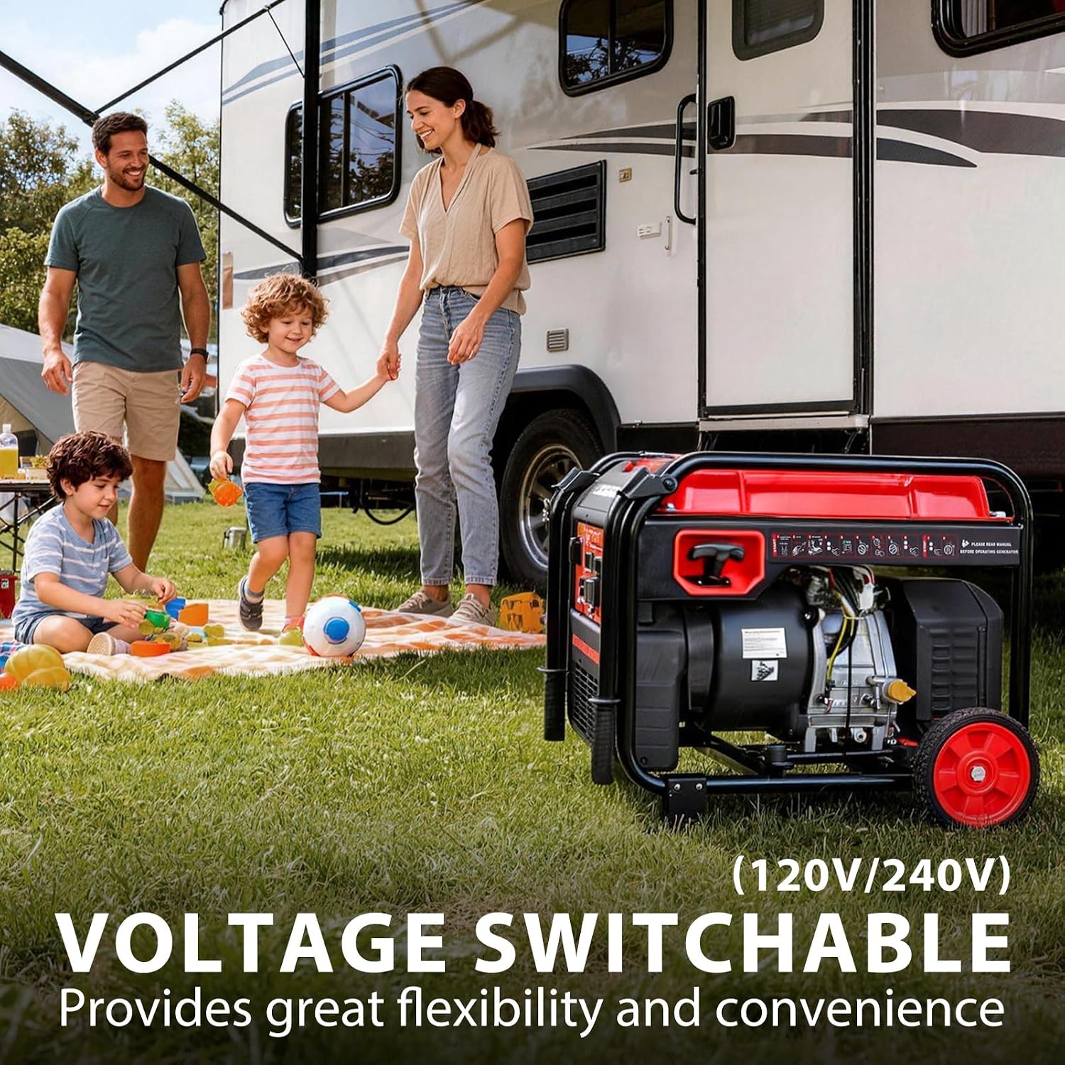 PowerSmart 7000W Open Frame Inverter Generator, 6000W Rated 120/240V Dual Voltage, 322cc 4-Stroke OHV Engine with Electric Start, Clean Sine Wave for Sensitive Home Electronics & High-Power Tools