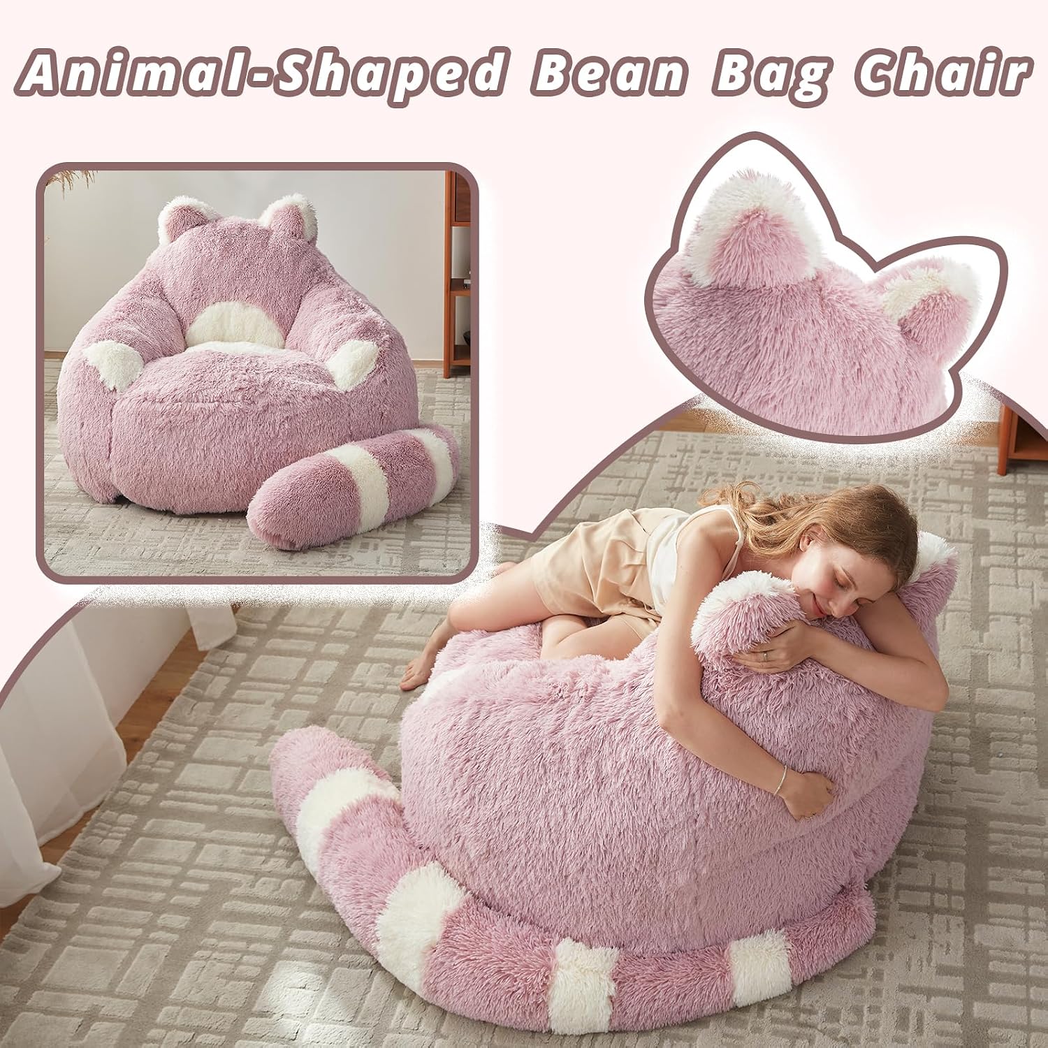 EBENCHICO Giant Bean Bag Chairs for Adults Teens, Plush Beanbag Chair with Filler Comfy Faux Fur Fluffy Bean Bag Sofa Couch for Reading Sleeping