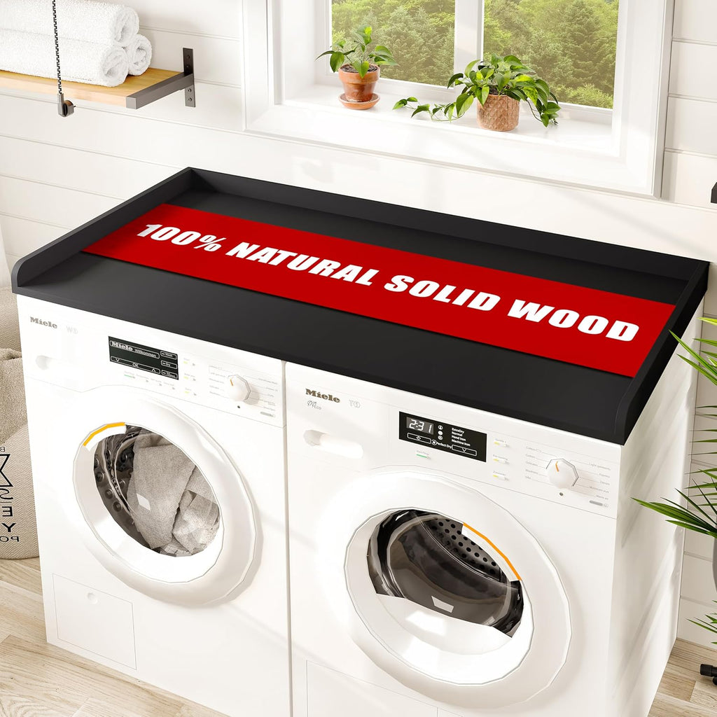 Avana (100% Natural Solid Wood Washer Dryer Countertop – Black Pine Laundry Countertop with Raised Edges, 54' x 27.5' Counter Top for Washer and Dryer, Laundry Room Organizer & Tabletop