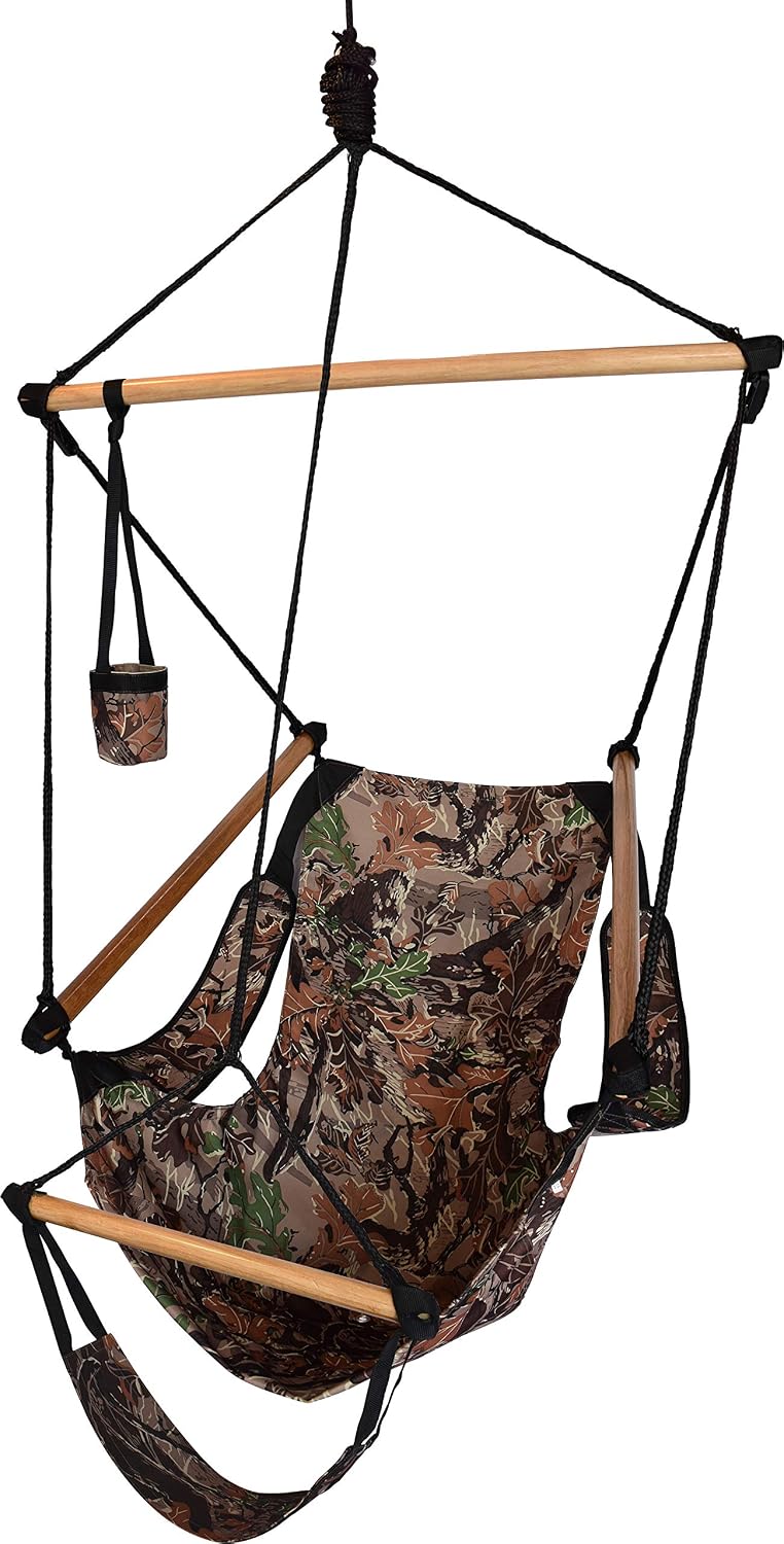 41536203-KP Parachute Hammock Hitch Stand with 2 Cradle Chairs and Army Green/Brown, Camo