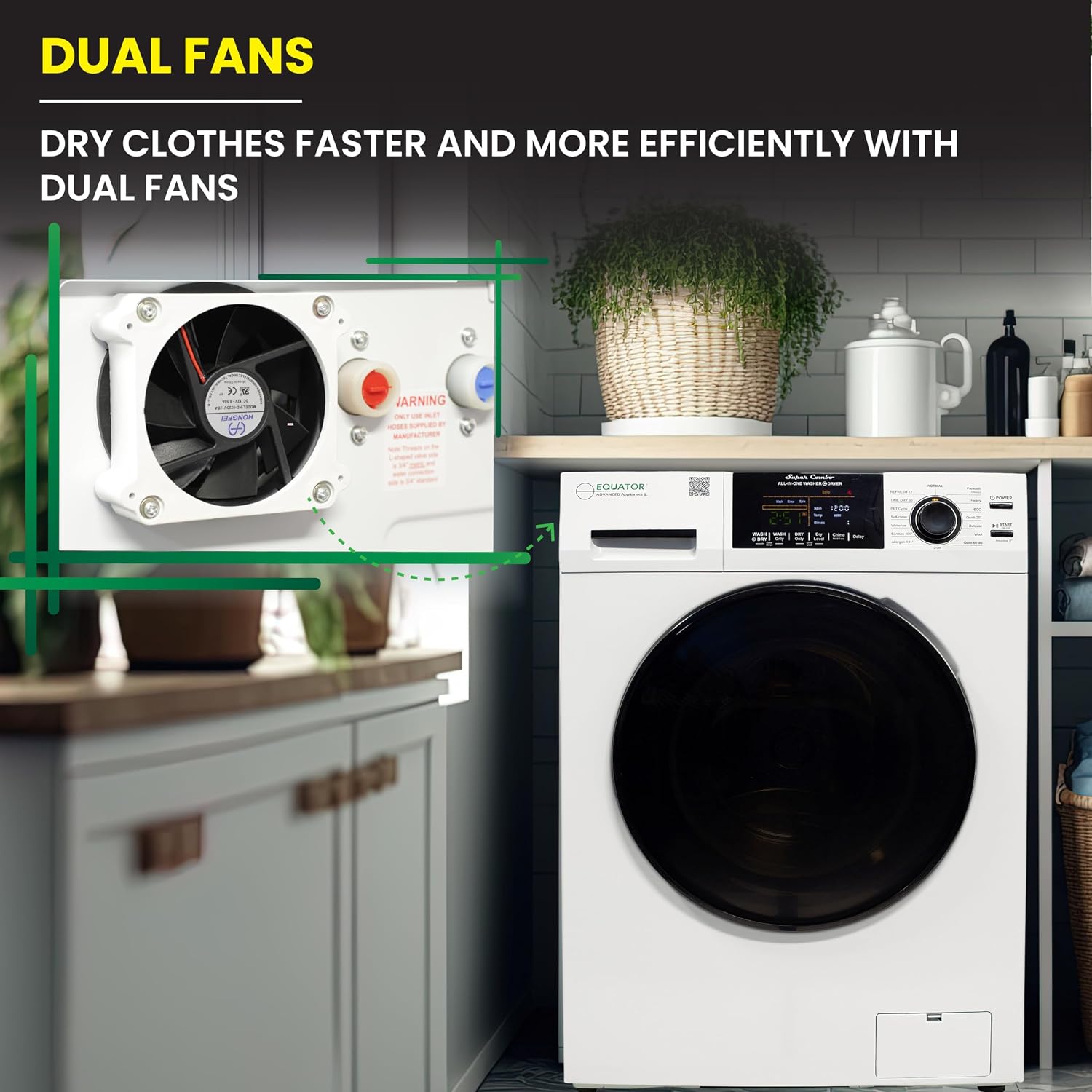 Equator All-in-One Washer Dryer VENTED-DRY 30% FASTER than Condense 15lb 110V in White