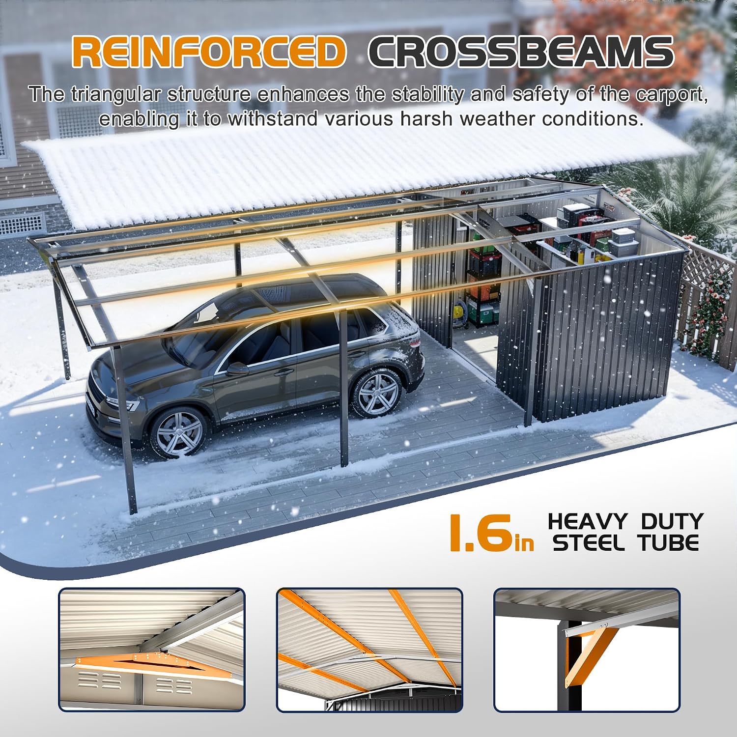 KEIKI 12x23 FT Heavy Duty Metal Carport with Storage Shed, Steel Garage Shelter with Sliding Door, Waterproof Sloped Roof, UV Protection Panels, Outdoor Car Canopy for Car, Boat, Tractor