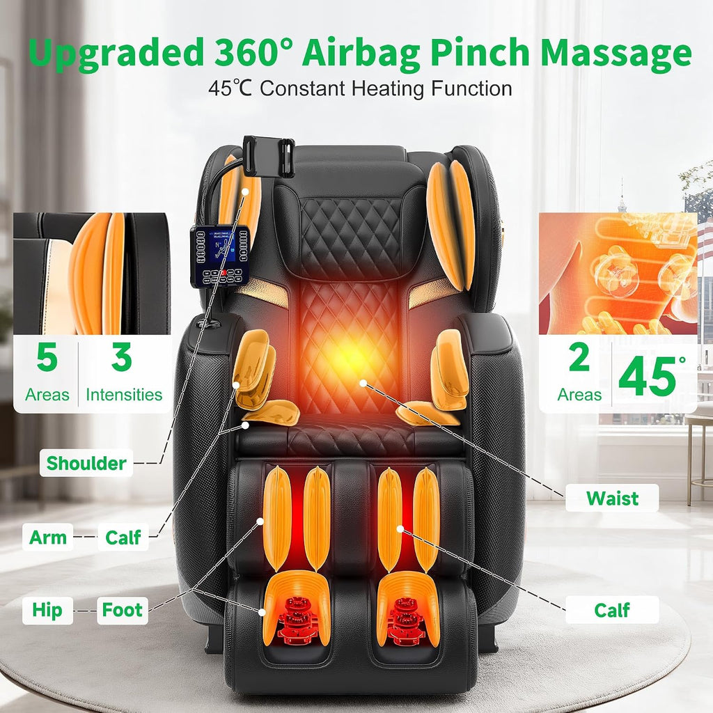 Upgraded Massage Chair Full Body, Zero Gravity Massage Chair Recliner- 10 Fix Points, 2026 Shiatsu Massage Chairs with Heat, Airbags, Foot Massage, 6 Auto Modes, Bluetooth Speaker