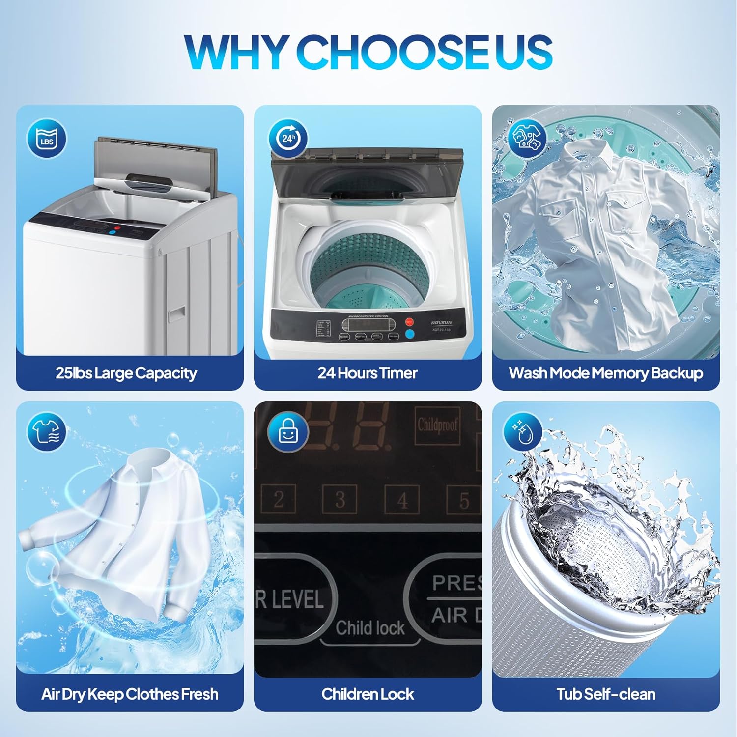 ROVSUN 25LBS Full Automatic Washing Machine and 1.8CuFt Portable Clothes Dryer Set, Compact Laundry Washer and Dryer Combo Set with Stainless Steel Inner Tub, for Apartment, Dorms, Home