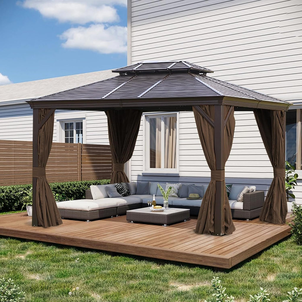 slashome 10'x12' Outdoor Gazebo Curtains Waterproof, Brown Universal Replacement Curtain 4-Panels, Sidewalls with Zipper for Garden, Patio, Yard (Only Curtains)
