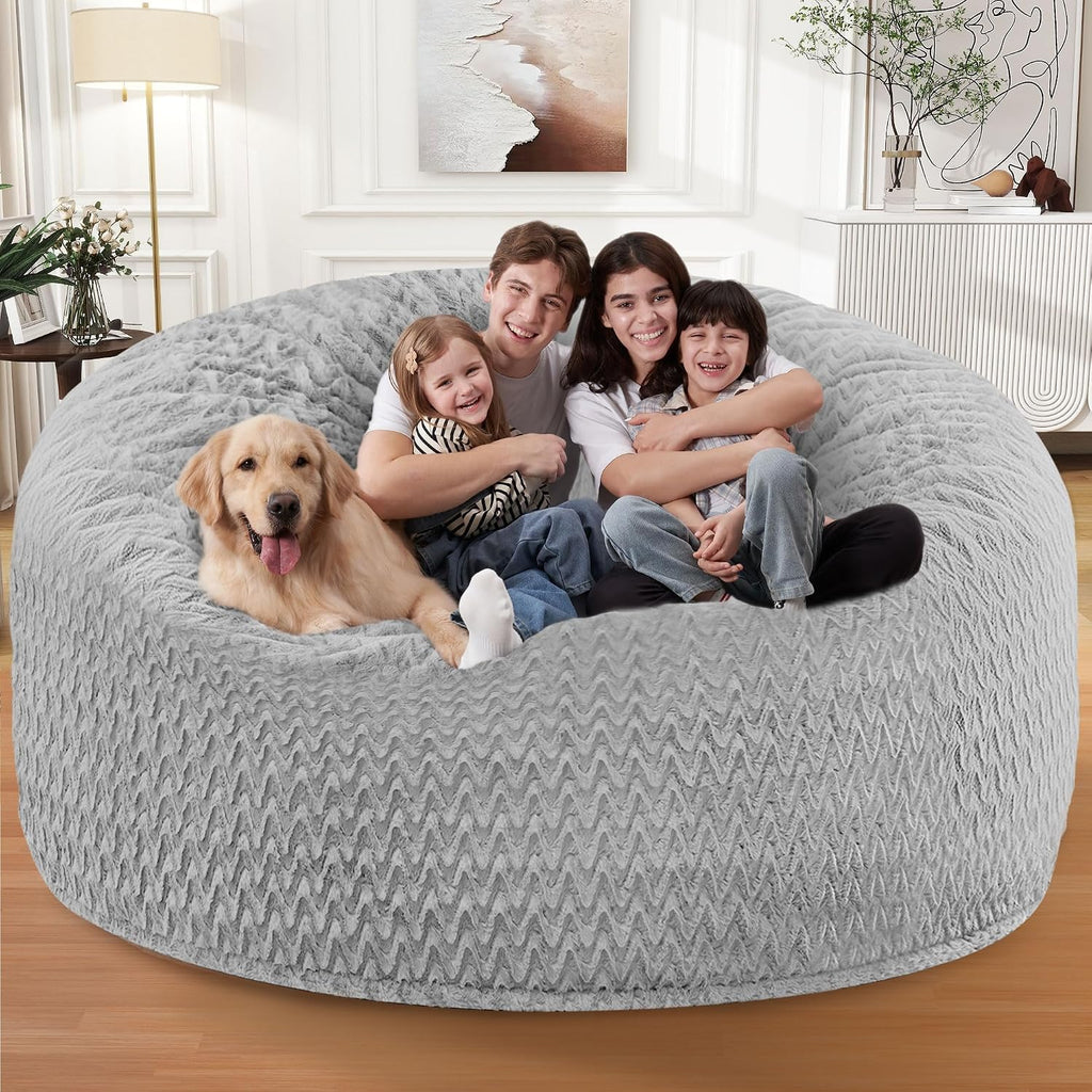 6FT Bean Bag Chair,Giant Bean Bag Chairs for Adults,Big Bean Bags with Memory Foam Filled, Large Beanbag Chairs with Chevron Plush Cover-Light Grey