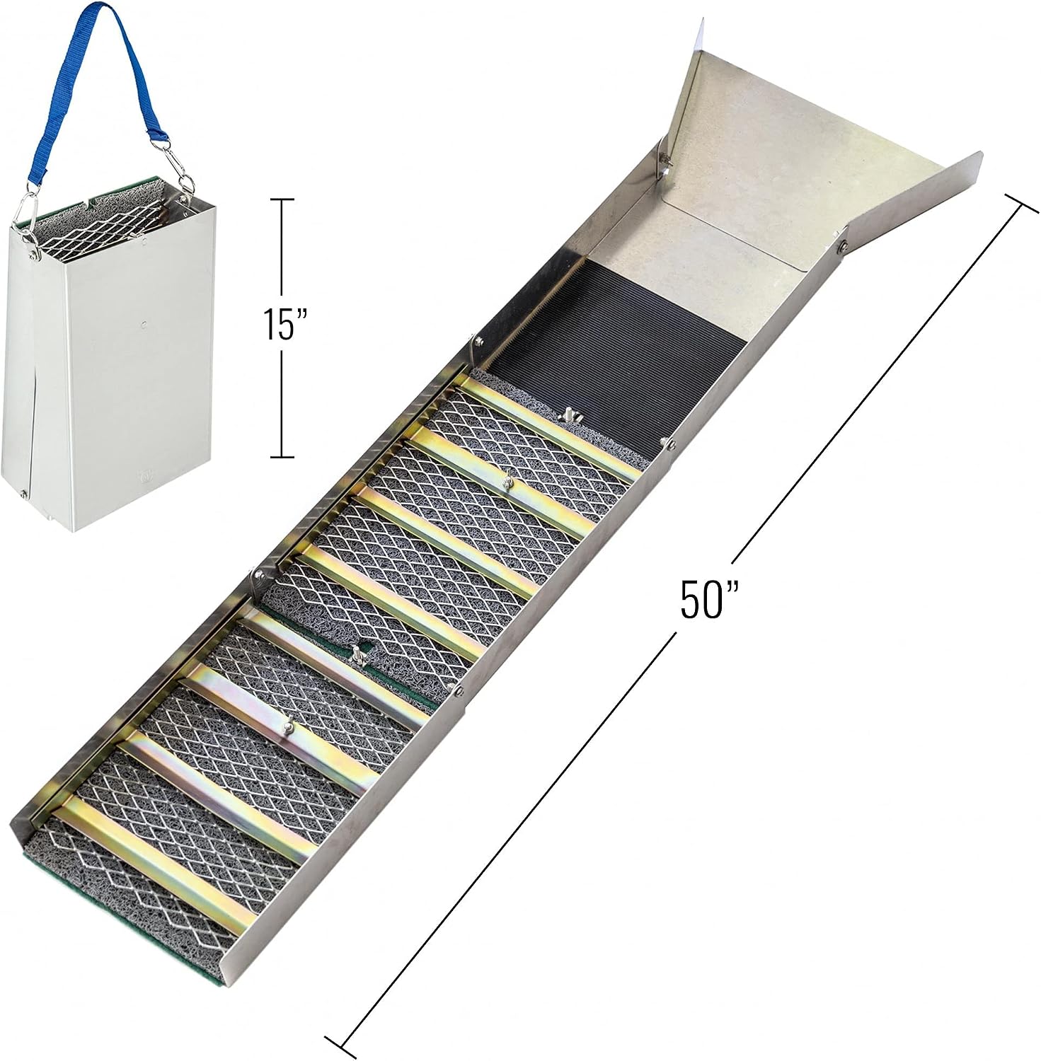 ASR Outdoor 50' Aluminum Folding Sluice Box for Gold Prospecting Backpack Set, Black