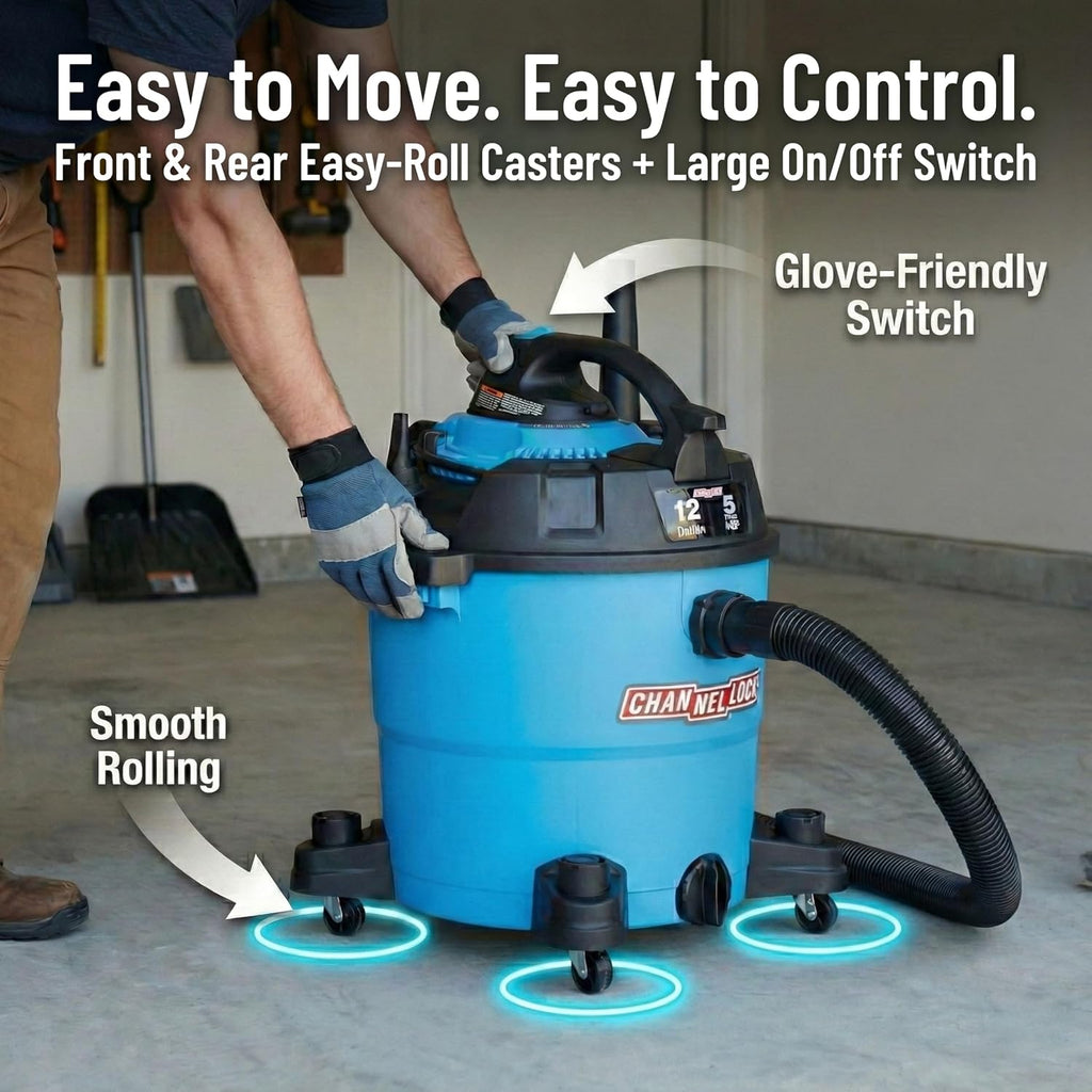 Channellock Wet/Dry Vacuum VBV1210.CL - 5.0 Peak HP Blower, Foam Filter - 12 Gallon
