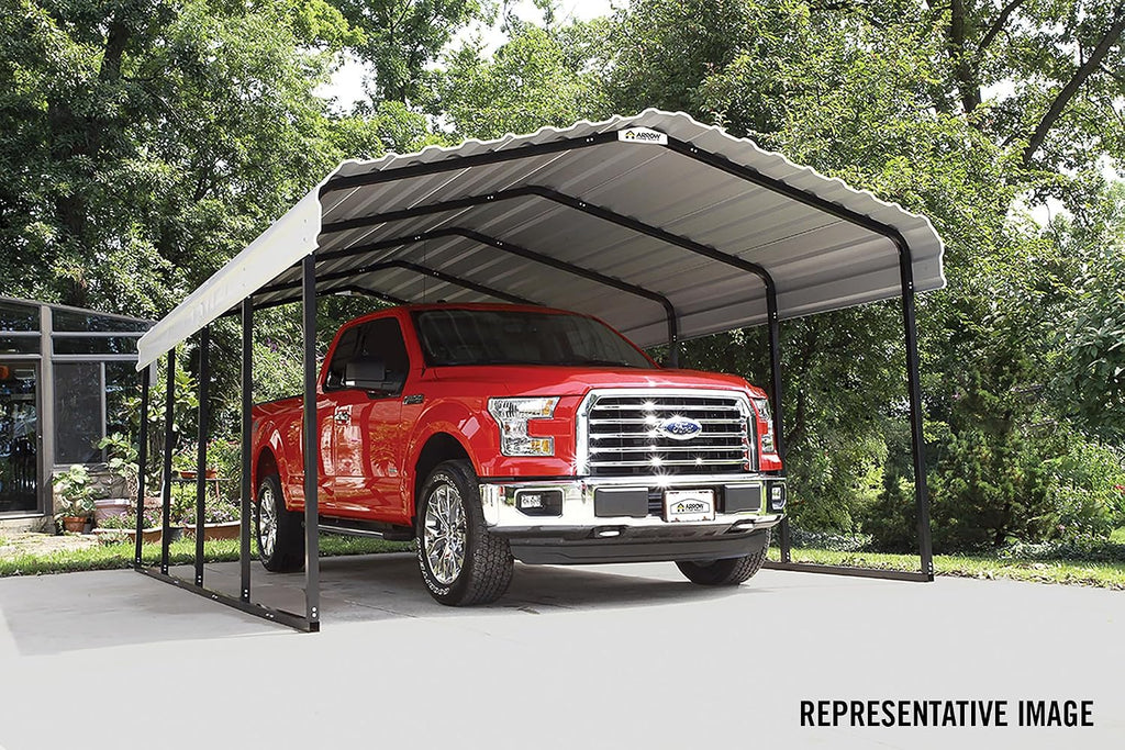 Arrow Carports Galvanized Steel Carport, Full-Size Metal Carport Kit, 12' x 29' x 7', Eggshell