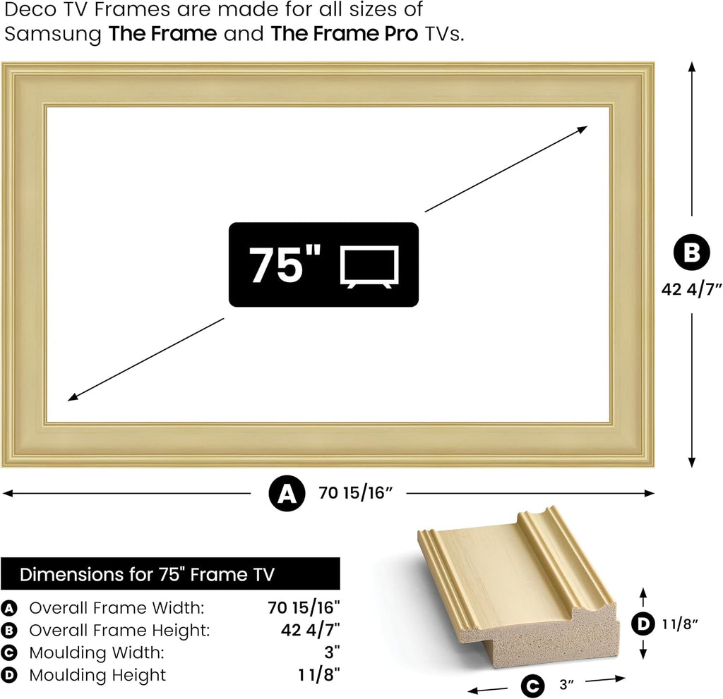 Antique White 75' Premiere Deco TV Frame - Compatible ONLY with Samsung The Frame TV and Pro TVs (Fits 2021-2026, LS03A, LS03B,LS03C,LS03D,LS03FA,LS03FW)