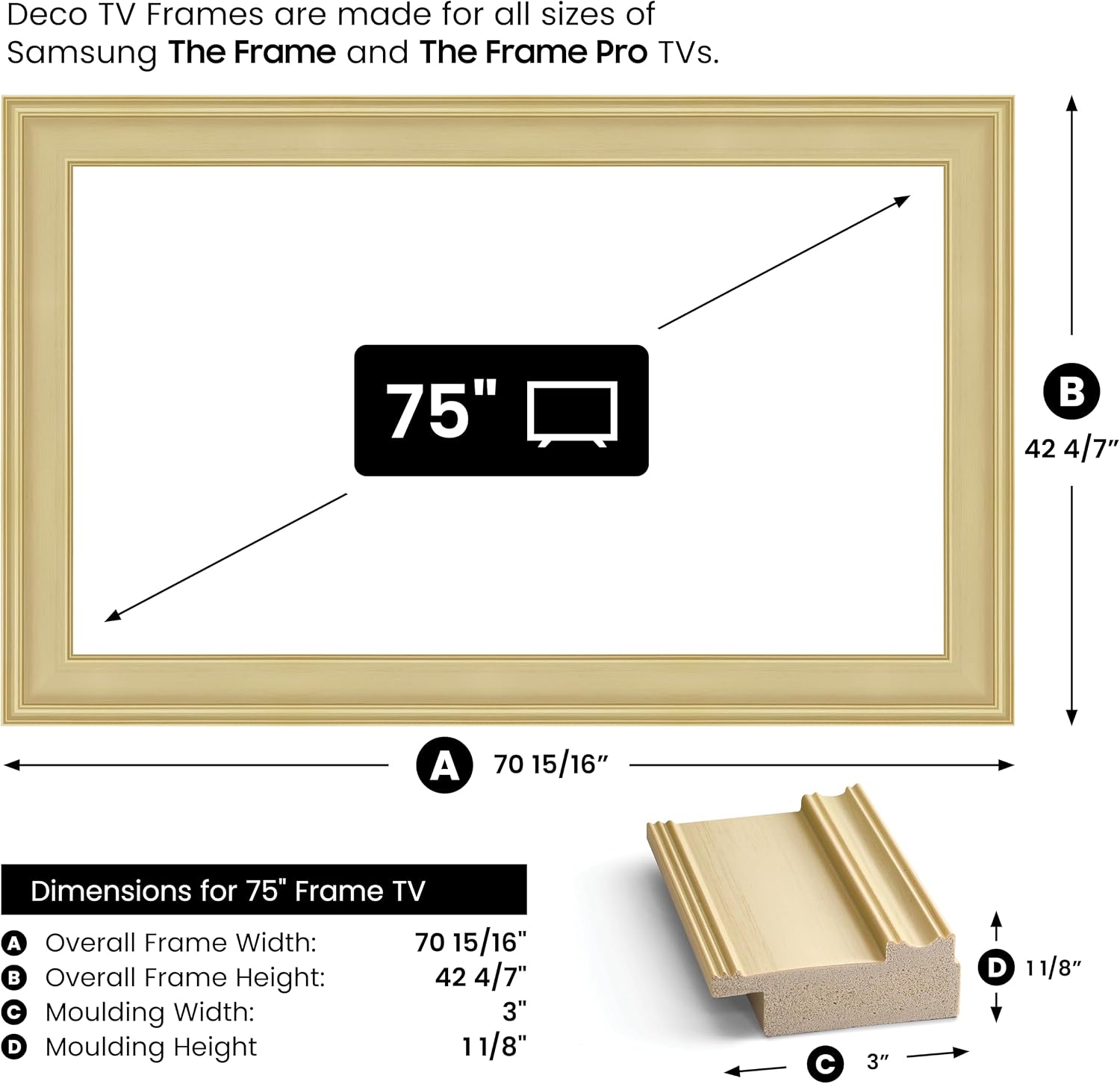 Antique White 75' Premiere Deco TV Frame - Compatible ONLY with Samsung The Frame TV and Pro TVs (Fits 2021-2026, LS03A, LS03B,LS03C,LS03D,LS03FA,LS03FW)