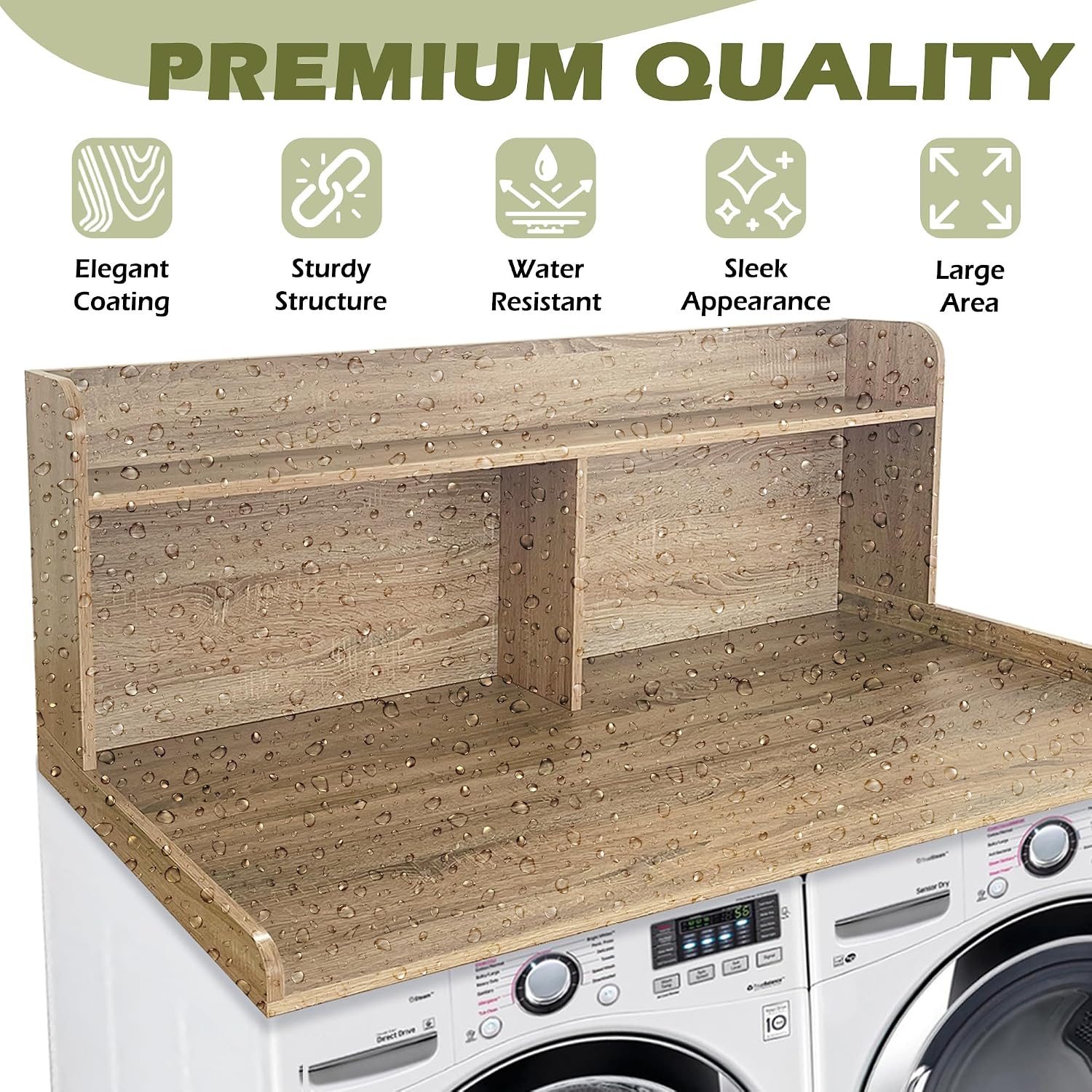 Royxen Laundry Countertop with 20' Shelf Universal Fit, Washer and Dryer Countertop with Storage Space, Laundry Room Storage (White Oak)
