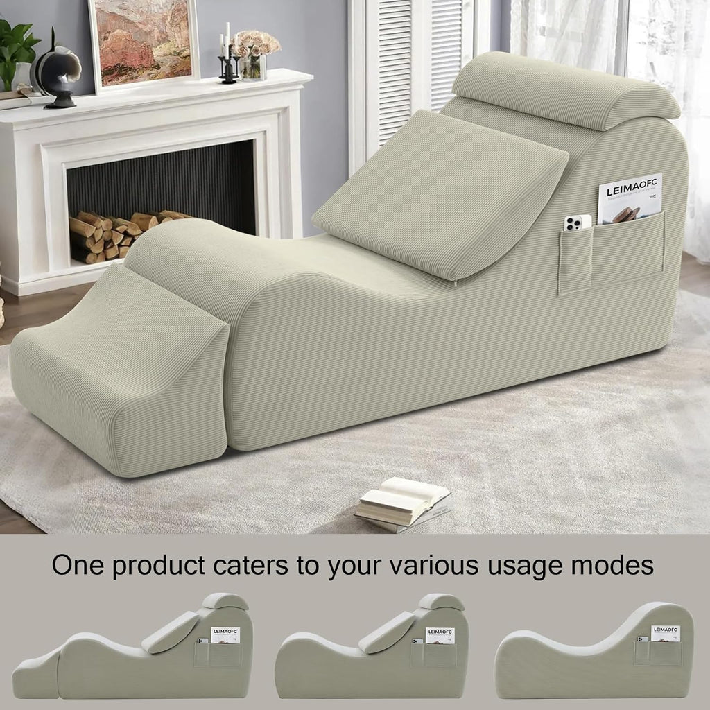 Yoga Chair Lounge for Adult, Ergonomic Chaise Lounge Chair with Side Pocket, Headrest, Waist Pad, Ottoman，Perfect for Stretching, Massage, and Relaxation, Used in Living Room, Bedroom