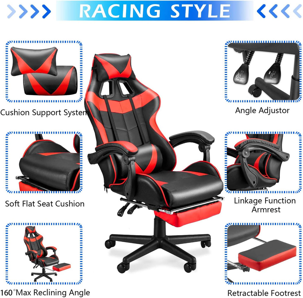 Soontrans Red Gaming Chairs with Footrest,Ergonomic PC Computer Game Chair,Home Office Desk Chair with Headrest and Lumbar Support Office Chair for Adult