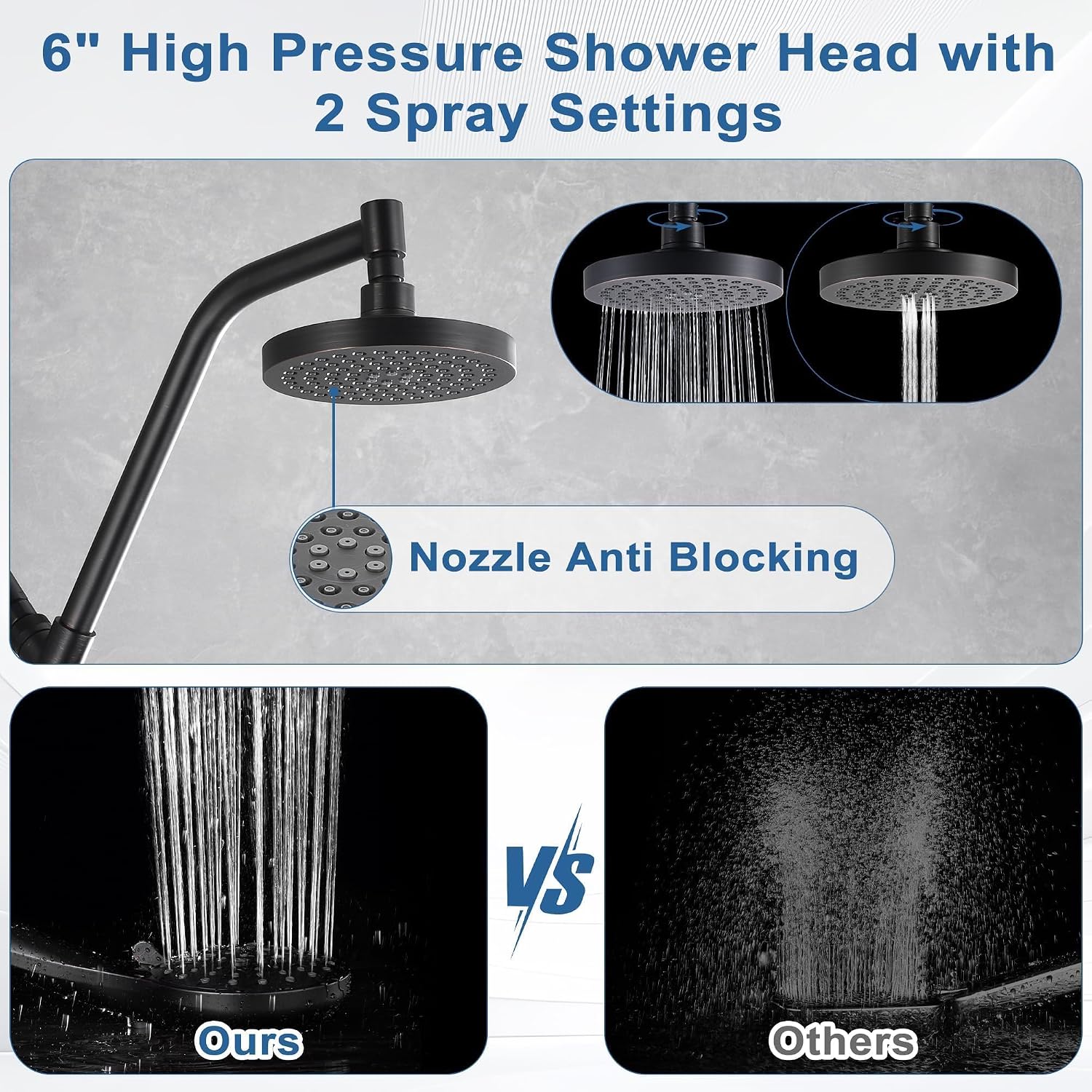 BRIGHT SHOWERS Rain Shower Head with Handheld Combo, Dual Shower System with Slide Bar, Adjustable Height, Brass Slide Bar & Diverter, 60 Inch Stainless Steel Hose, Oil Rubbed Bronze