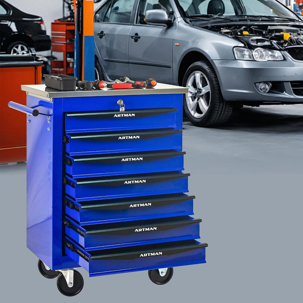 Campfun Tool Cart on Wheels 7 Drawers Rolling Tool Chest Workbench, Metal Tool Cabinet with Extra 7 Tool Storage Boxes, Tool Chest Combo Portable Mechanic Tool Cart for Garage Workshop Warehouse