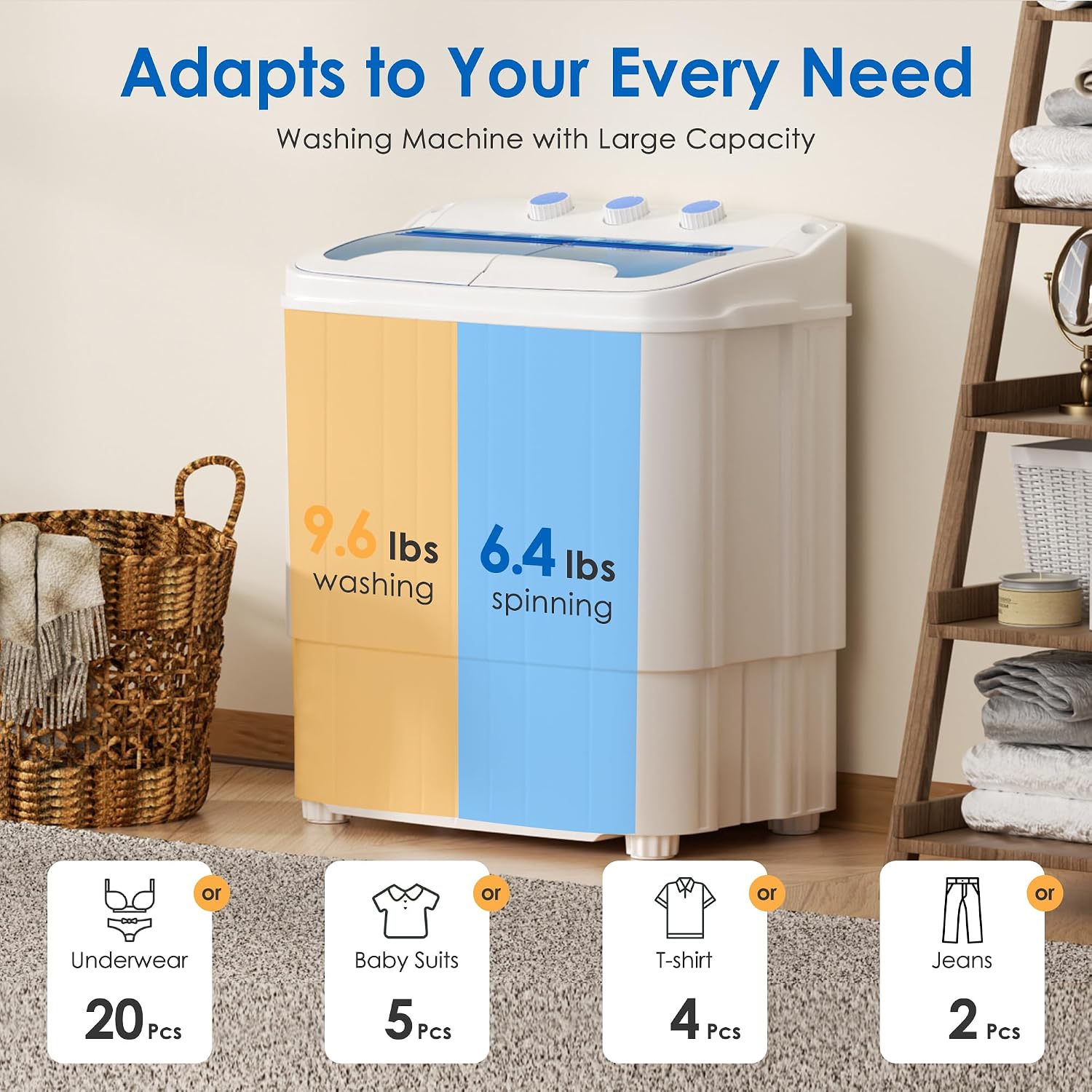 INTERGREAT Portable Washer and Dryer, 16 lbs Mini Small Washing Machine Combo with Spin Dryer, Compact Twin Tub Laundry Washer Machine for Apartments, Dorm, Rv, Camping, Blue