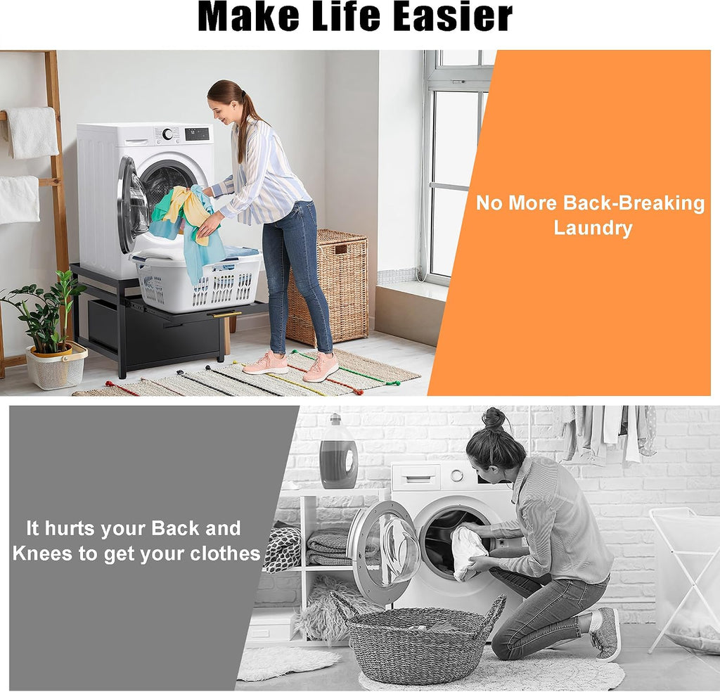GDLF Washer Dryer Pedestal, 24.1' Laundry Pedestal for Compact Washing Machine, Washer and Dryer Stand with Shelf and Base Storage