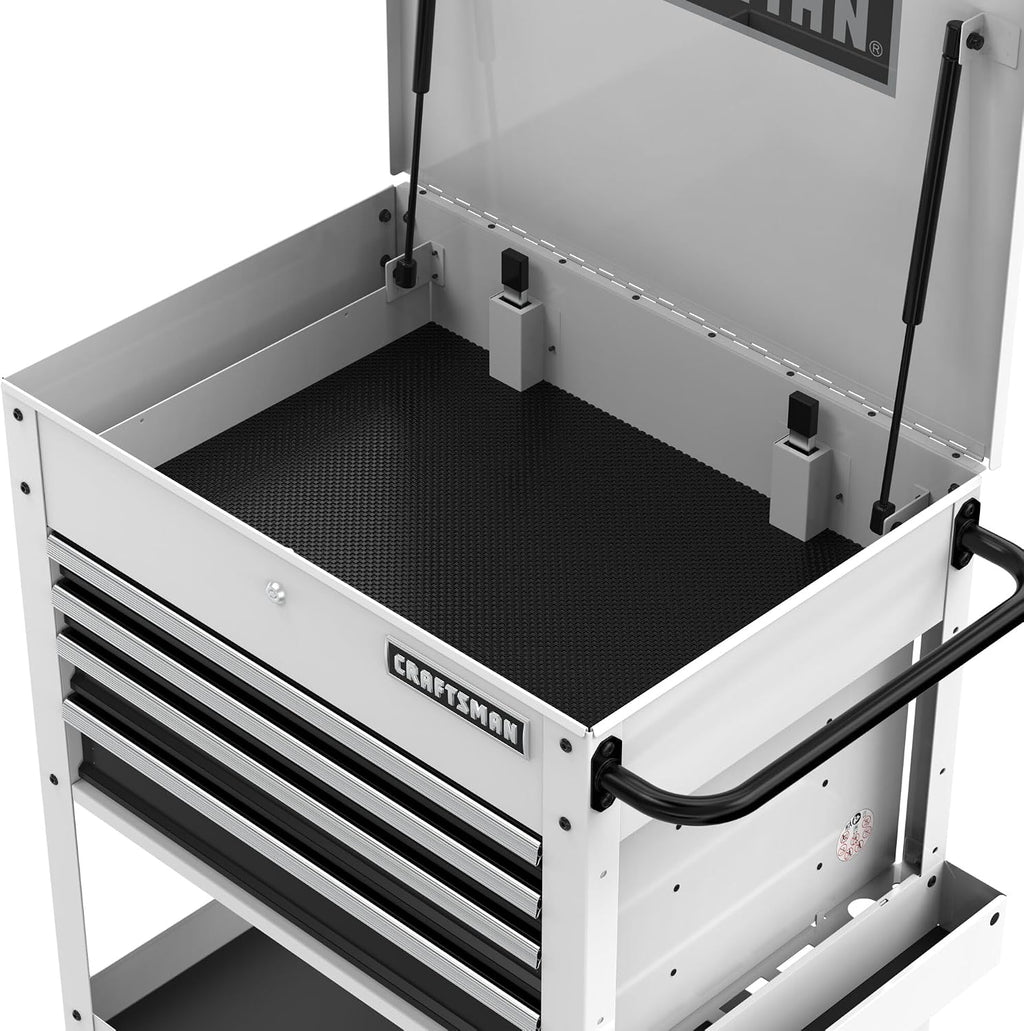 CRAFTSMAN Rolling Tool Chest with Drawers, Tool Box with Wheels and 4 Drawers, Power Outlets and USB, Protective Liner, Steel Utility Cart Storage Cabinet, Supports up to 700 lbs, White (CMST98276WW)
