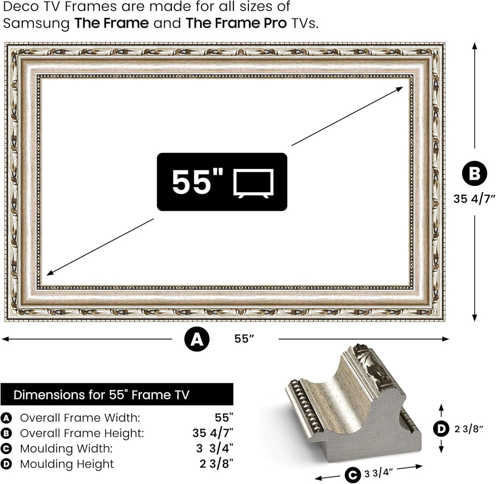 Ornate Silver 55' Premiere Deco TV Frame - Compatible ONLY with Samsung The Frame TVs (Fits 2021-2026, LS03A, LS03B, LS03C, LS03D, LS03FA)