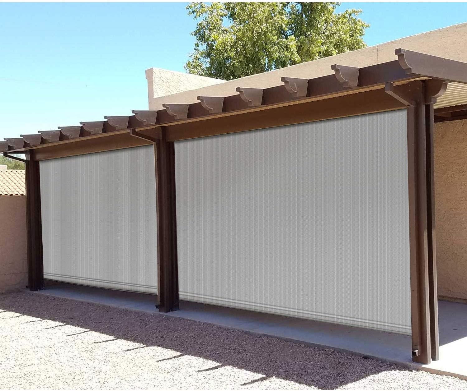 E&K Sunrise 8'W x 10'H Roll Up Outdoor Roller Shade Blind Sun Shade UV Block for Patio, Porch, Backyard, Gazebo, Deck, Pergola (Gray)