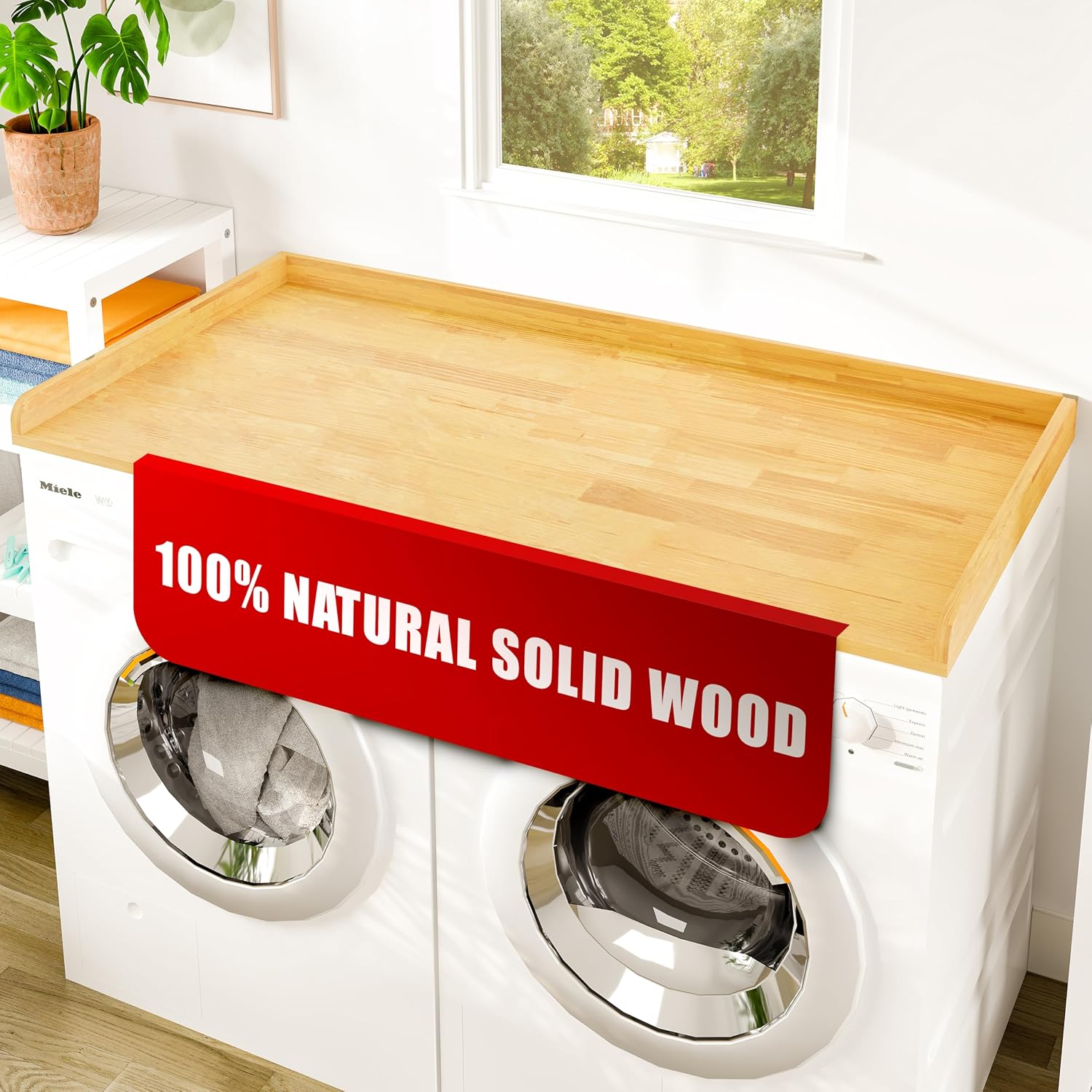 Avana (100% Natural Solid Wood Washer Dryer Countertop – Oak Pine Laundry Countertop with Raised Edges, 54' x 27.5' Counter Top for Washer and Dryer, Laundry Room Organizer & Tabletop