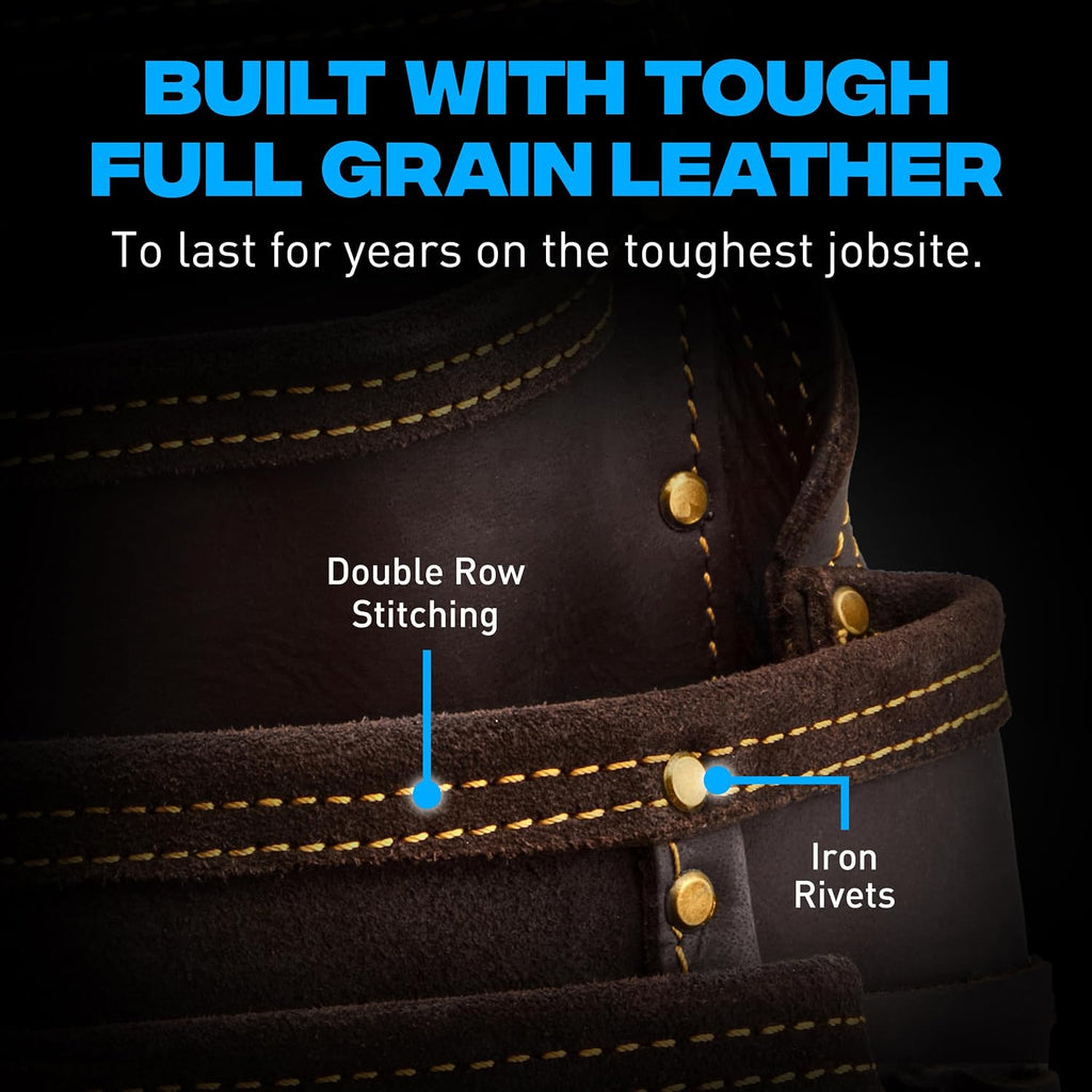 Ox Pro Drywall Tool Belt with Padded Suspenders - 22-Pocket Leather Pouches - Small Made of Oil-Tanned Leather with Double-Stitching and Steel Rivets - OX-P263805