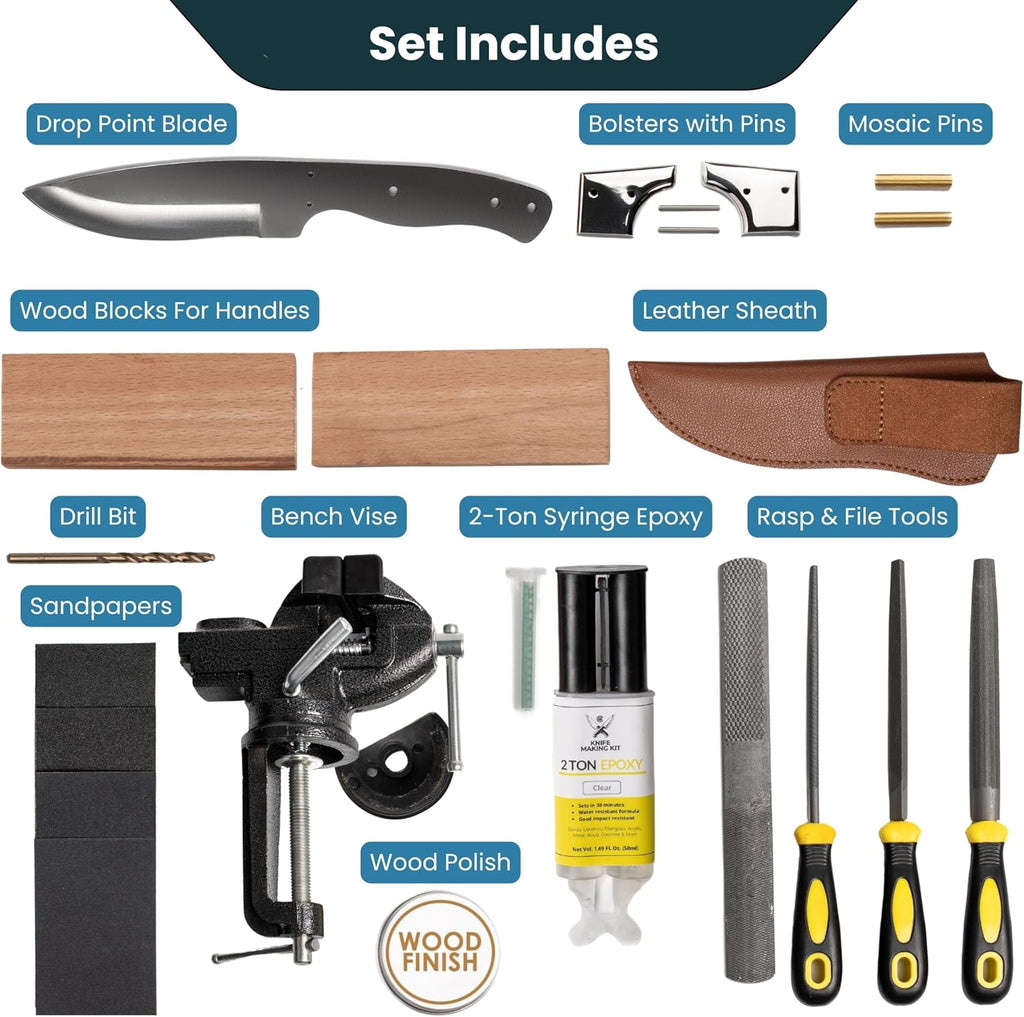 Three Way Cut Knife Making Kit DIY Gift Set for Men - Complete Tools & Accessories to Make Knife, Stainless Steel Blade, Beginners Guide, Gift for Him Husband Boyfriend Dad Handwork Hobbies