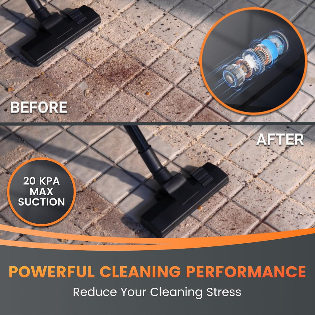 Giraffe Tools Vacuum Cleaner with 30 FT Retractable Hose, Grandstorm Wet Dry Wall Mounted Vacuum Cleaner with 6 Nozzles for Car Detailing Normal Version, Grey （No Remote Control Funtion）