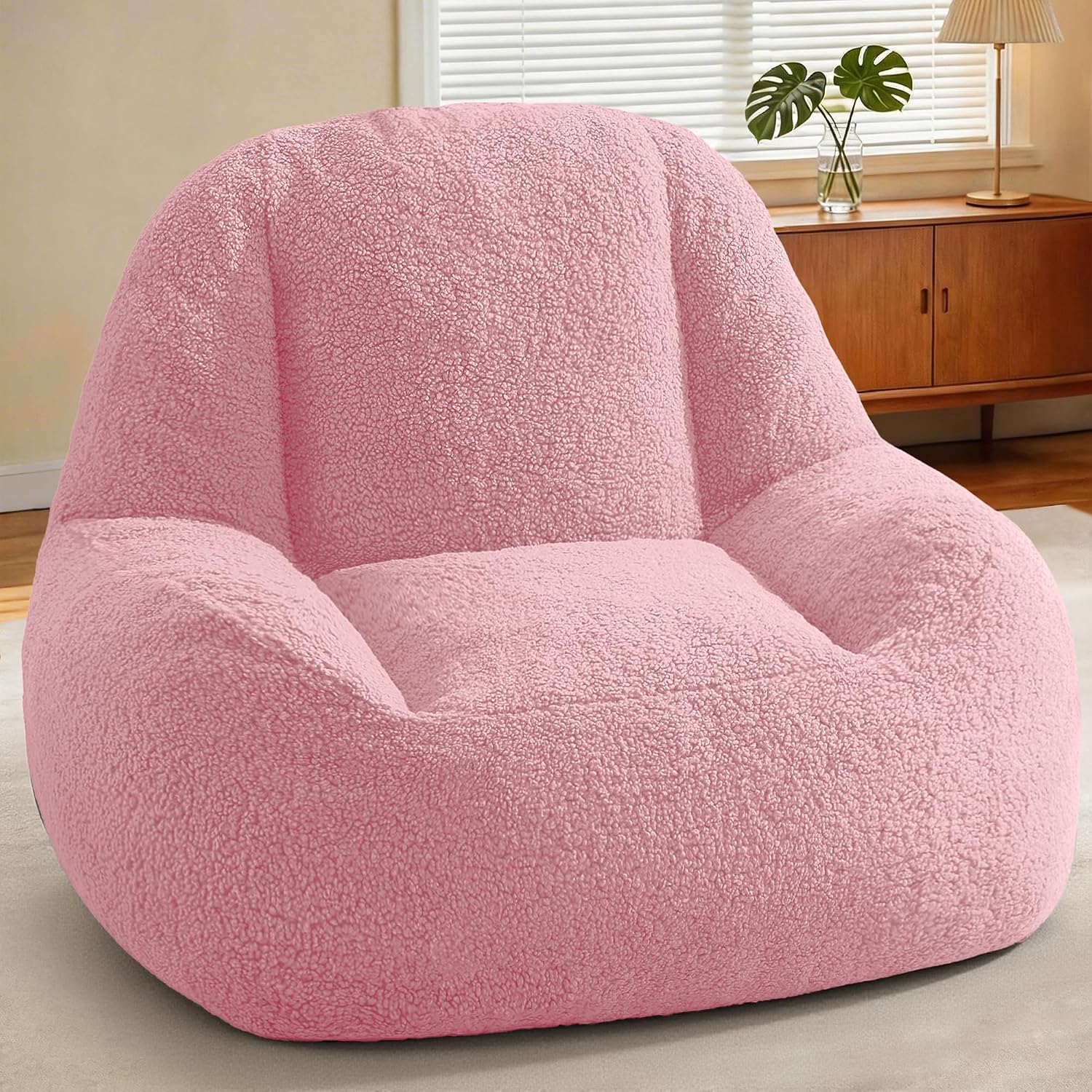 Homguava Bean Bag Chairs for Adults,Giant Beanbag Couch Adult Bean Bag Chair with Filler Included,Modern Lazy Sofa Comfy Chair for Living Room(Soft Pink)