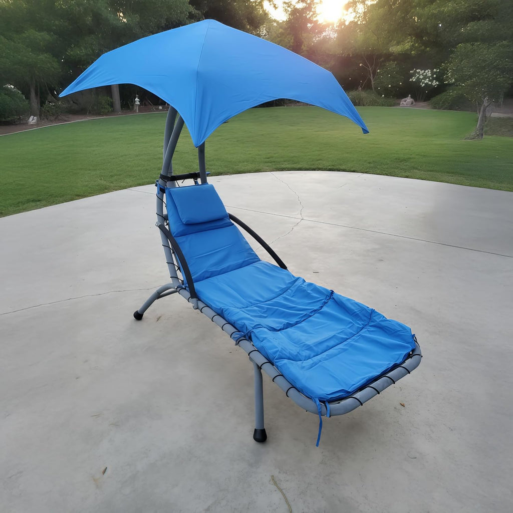 Weatherproof Replacement Cushion Pad and Umbrella for Hanging Lounge Chair Outdoor Chaise Hanging Hammock Chair - Long-Lasting, Fade-Resistant, Quick-Dry, Outdoor Lounge Replacement Set (Blue)