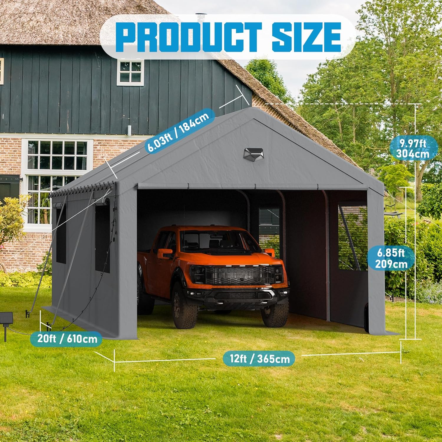 Carports Canopy Heavy Duty, Portable Garage with Sidewalls (12x20, Grey)