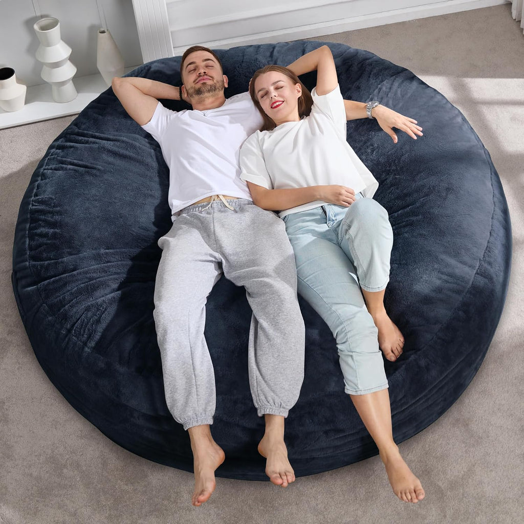 Hobestluk 6ft Bean Bag Chairs for Adults Large Beanbag Chair with Plush Faux Fur Cover Big Bean Bag Chair for Living Room Bedroom Dorm Office - Dark Grey (70' x 70' x 15')