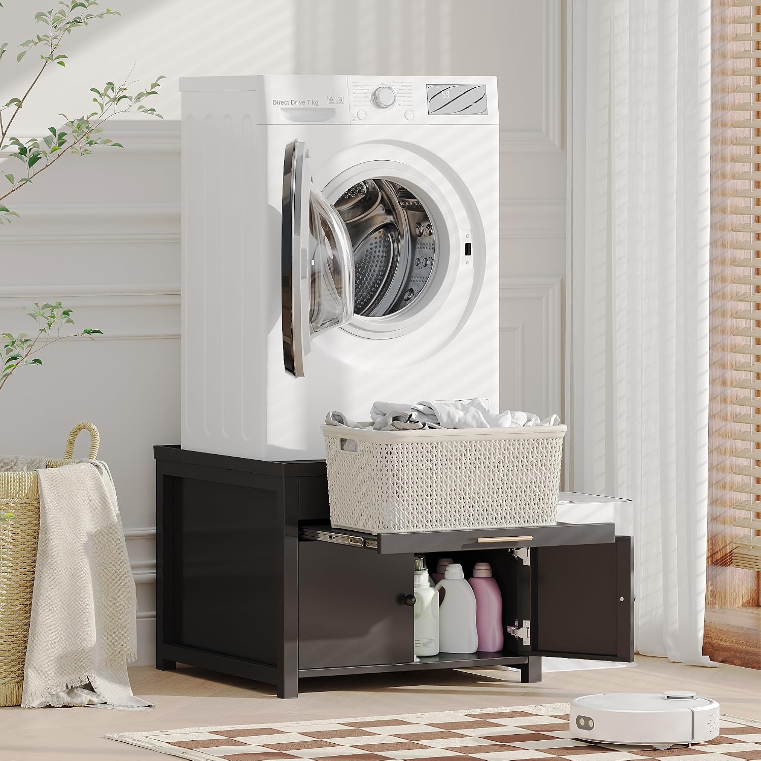 Laundry Pedestal for Washer and Dryer, Heavy Duty Metal Washer Dryer Pedestal Stand With Basket Shelf, 29' Universal Fit Anti-Vibration Washing Machine Stand, 770 LBS Capacity, 29'W×29'D×23'H