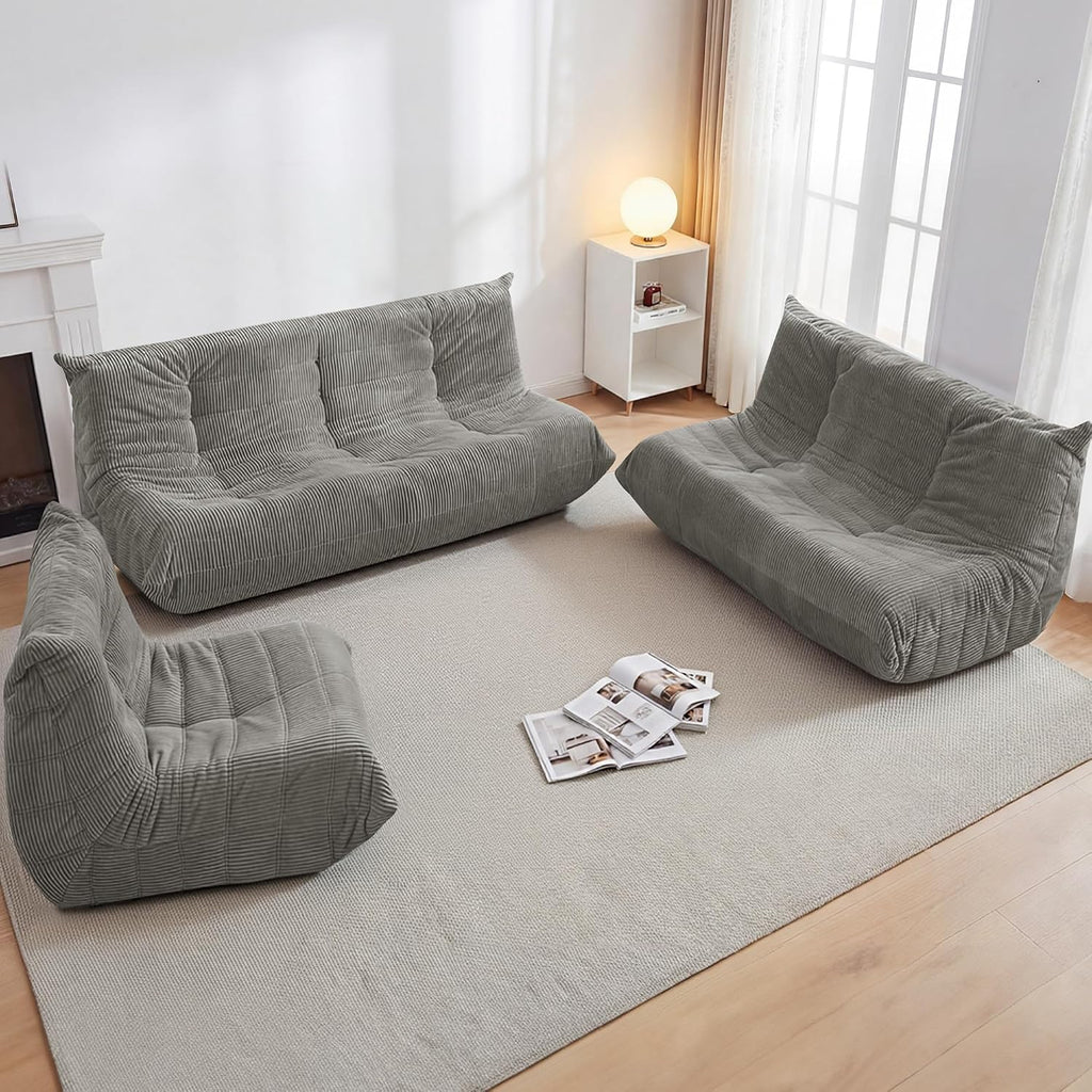 Bean Bag Chair,Giant Beanbag Chairs for Adults,Comfy Large Fireside Chair Lazy Sofa,Corduroy Bean Bag Lounger with Memory Foam Filled,Floor Sofa Couch for Living Room (Light Grey, Loveseat)