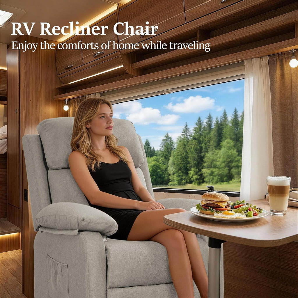 Korser Recliner Chair, Living Room Chairs for Adults, Padded Deep Seat Reading Chair with Side Pockets, Small Recliners for Small Spaces, Lounge Chair for Living Room, Bedroom, and RV (Linen)