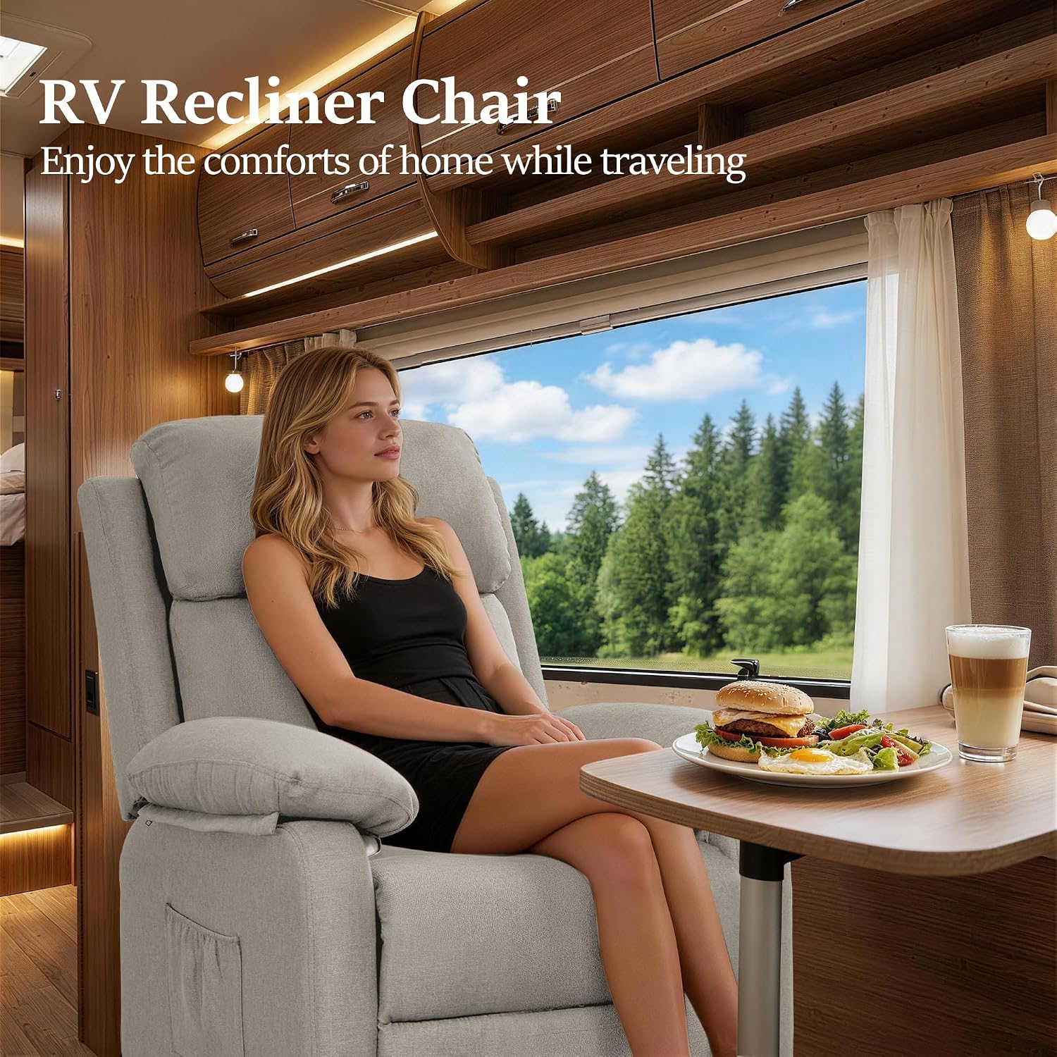 Korser Recliner Chair, Living Room Chairs for Adults, Padded Deep Seat Reading Chair with Side Pockets, Small Recliners for Small Spaces, Lounge Chair for Living Room, Bedroom, and RV (Linen)
