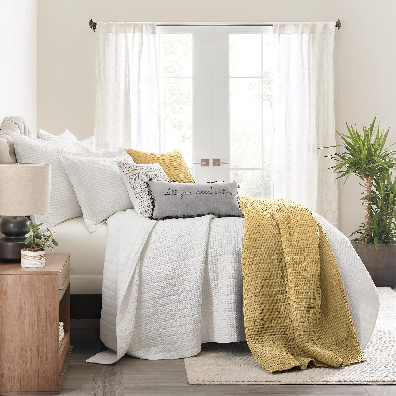 Levtex Home Mills Waffle Twin Quilt Set - Ochre Cotton, 1 Sham, 1 Quilt (68 x 86in.)