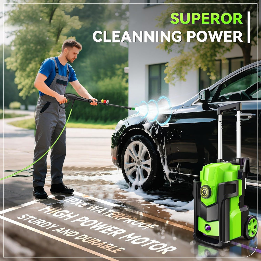 Pressure Cleaner 5000PSI, Heavy Duty Power Cleaner, with 4 Nozzles,Foam Cannon,33FT Hose and 500ml Soap Bottle,Car Wash Machine/Car/Driveway/Patio Clean (Light Green)