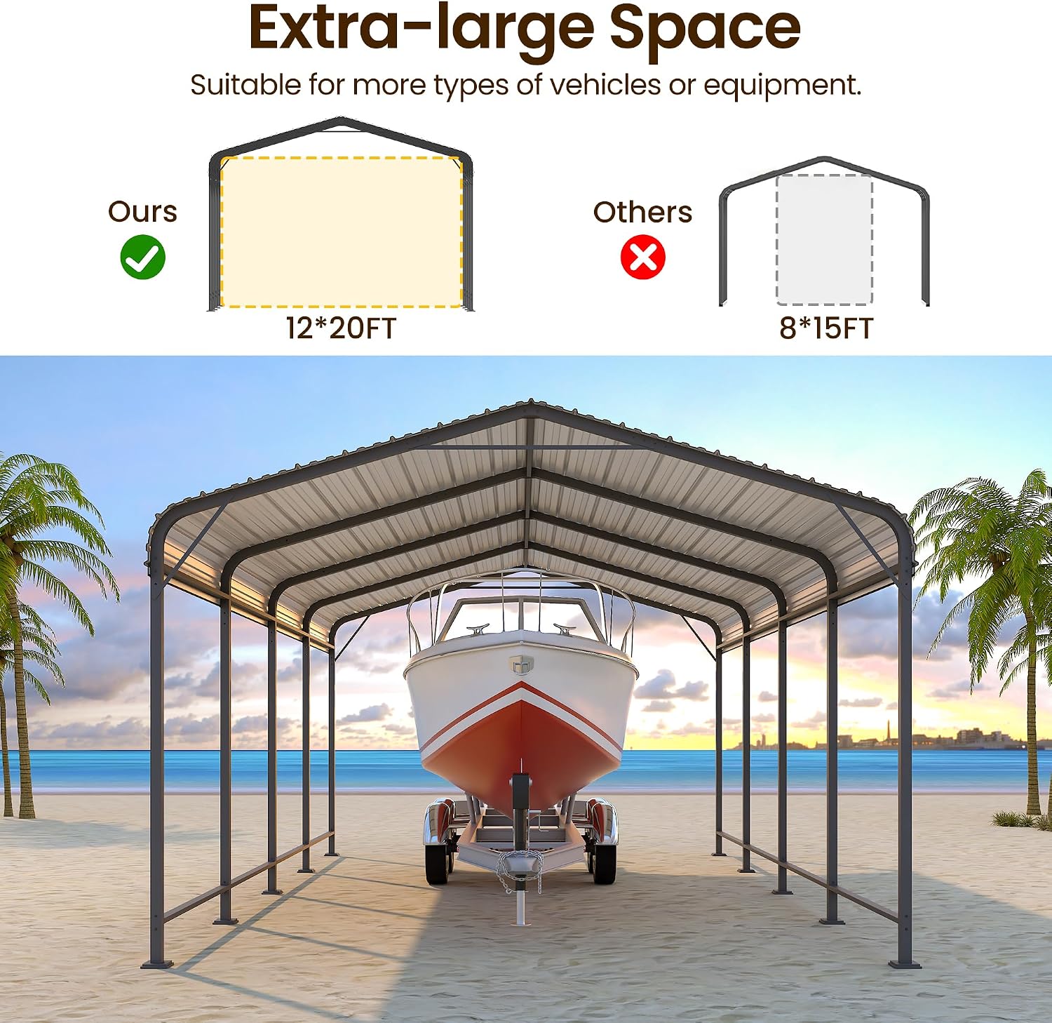 12x20 FT Metal Carport, Heavy Duty Carport Canopy with Galvanized Steel Roof and Frame, Outdoor Storage Car Port with Enhanced Base, Multi-Use Car Garage for Pickup, Car, Truck, Boat and Tractor, Grey