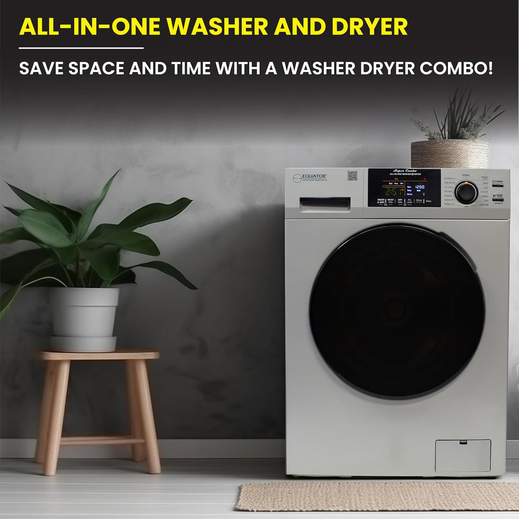 Equator All-in-One Washer Dryer VENTED-DRY 30% FASTER than Condense 15lb 110V in Silver