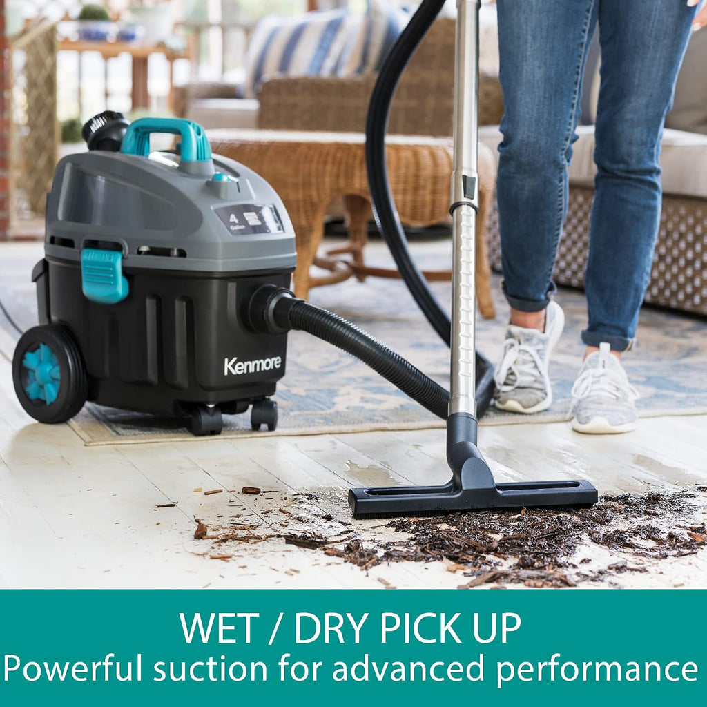 Kenmore KW3050 Wet Dry Canister Vac 4 Gallon 5 Peak HP 2-Stage Motor Vacuum Cleaner with Washable HEPA Filter & Dust Bags for Hard Floor & Carpet, Black