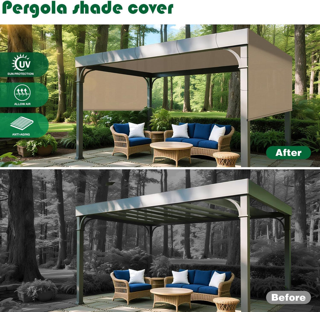 10' x 8' Universal Pergola Shade Cover with Grommets Weighted Rods, Sun Shade Cloth Outdoor Canopy Replacement Cover, Patio Awning for Porch, Backyard, Gazebo, Garden, Sand