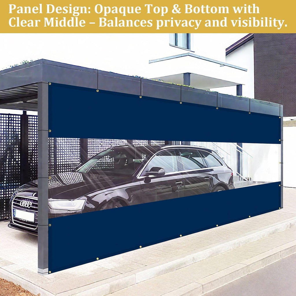 Shade&Beyond Outdoor Vinyl Curtain, 12'W x 20'L Heavy Duty Clear Tarp with Grommets Waterproof, Privacy Clear Panel UV-Resistant for Pergola Gazebos Porch Enclosure Patio(Customized Size, Blue)