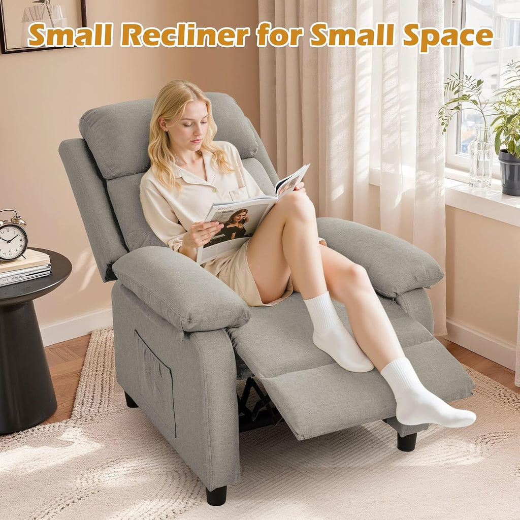 Korser Recliner Chair, Living Room Chairs for Adults, Padded Deep Seat Reading Chair with Side Pockets, Small Recliners for Small Spaces, Lounge Chair for Living Room, Bedroom, and RV (Linen)