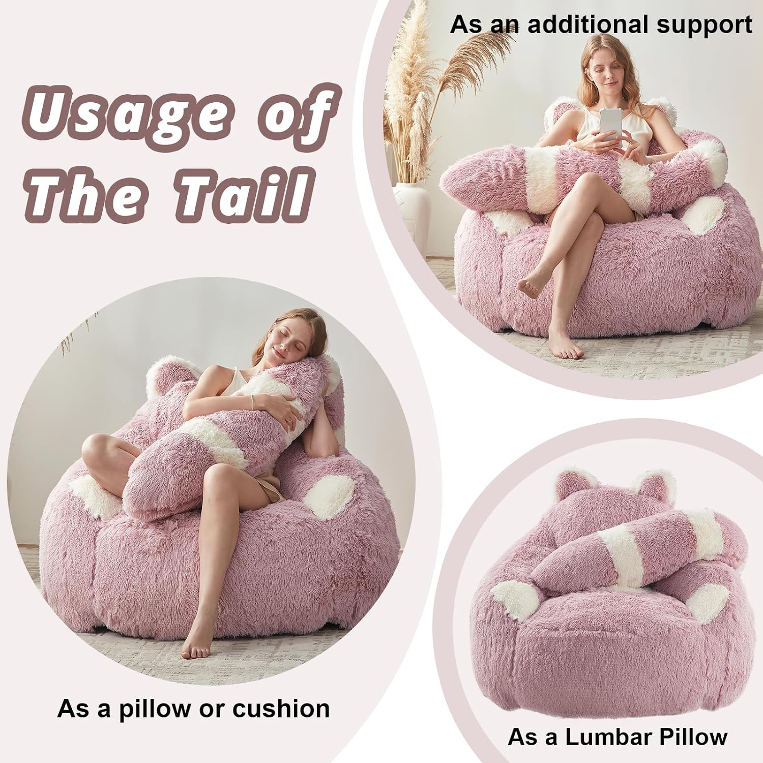 EBENCHICO Giant Bean Bag Chairs for Adults Teens, Plush Beanbag Chair with Filler Comfy Faux Fur Fluffy Bean Bag Sofa Couch for Reading Sleeping