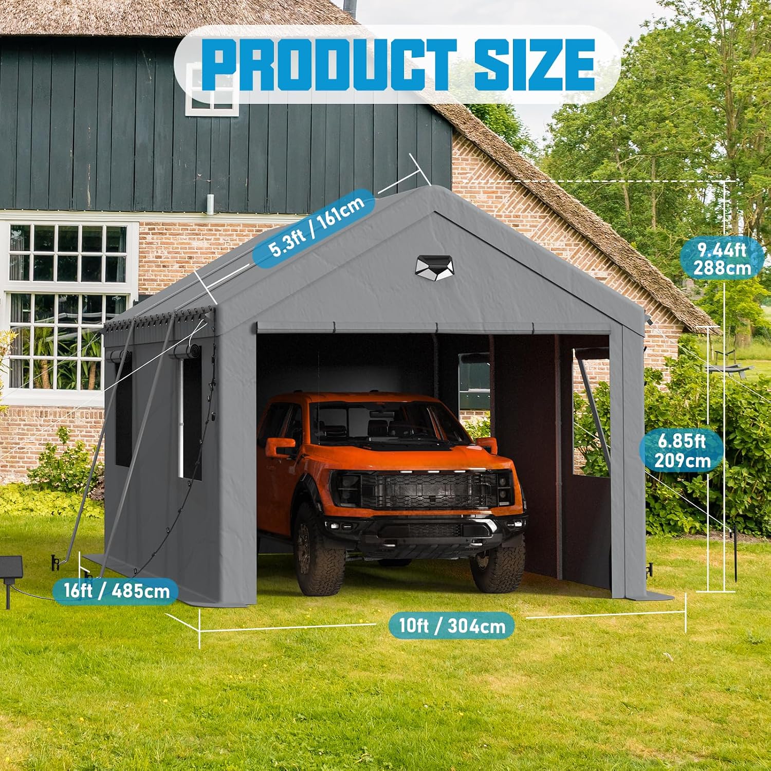 Carports Canopy Heavy Duty, Portable Garage with Sidewalls (10x16, Grey)