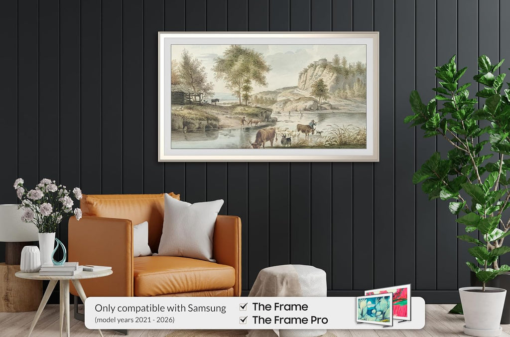 German Silver Scoop 55' Alloy Deco TV Frame - Compatible ONLY with Samsung The Frame TVs (Fits 2021-2026, LS03A, LS03B, LS03C, LS03D, LS03FA)